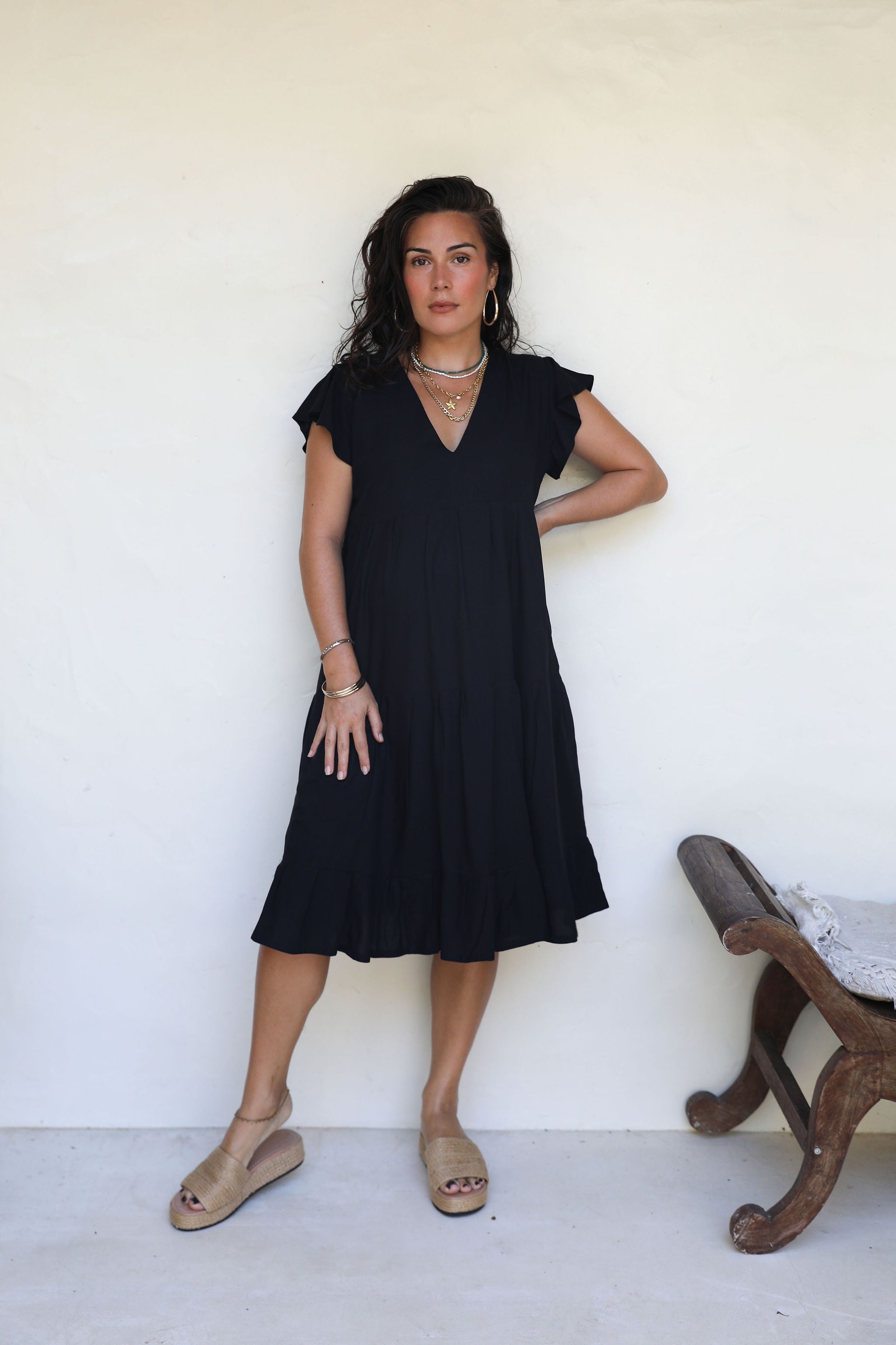 Black Tia V Neck Dress