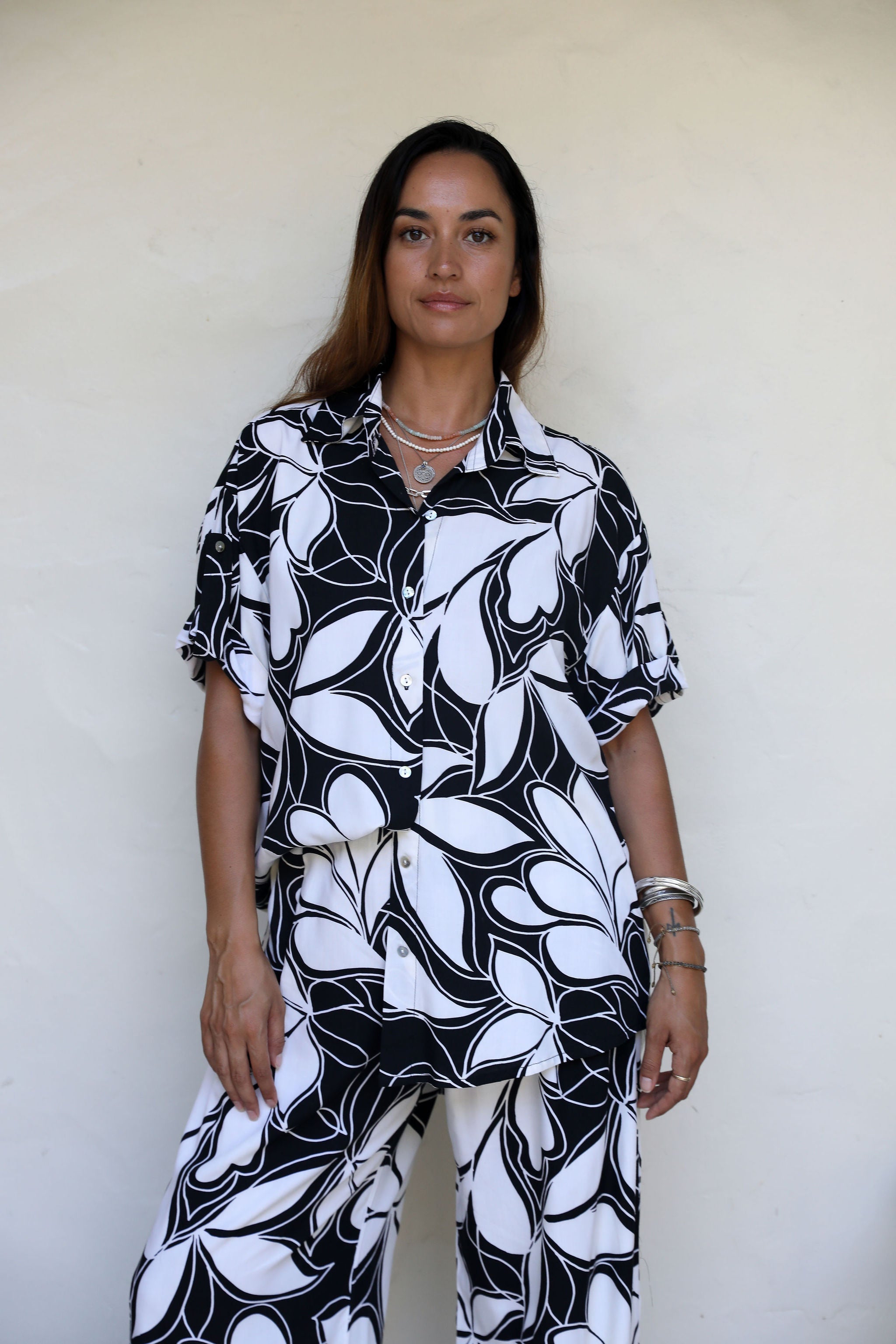 Black and Sand Floating Leaf Grace Pant