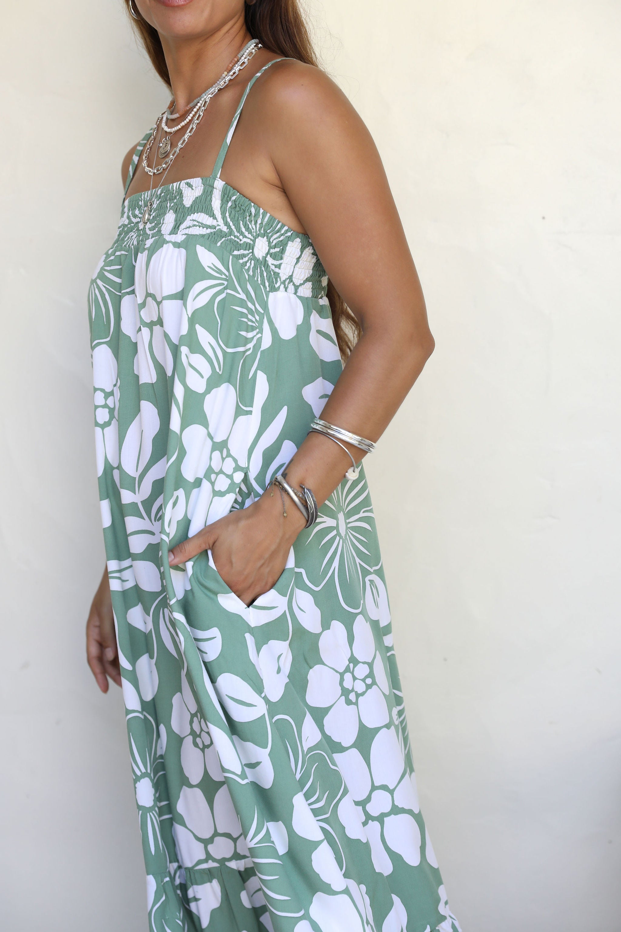 Khaki Te Ana Hibiscus Viki Maxi