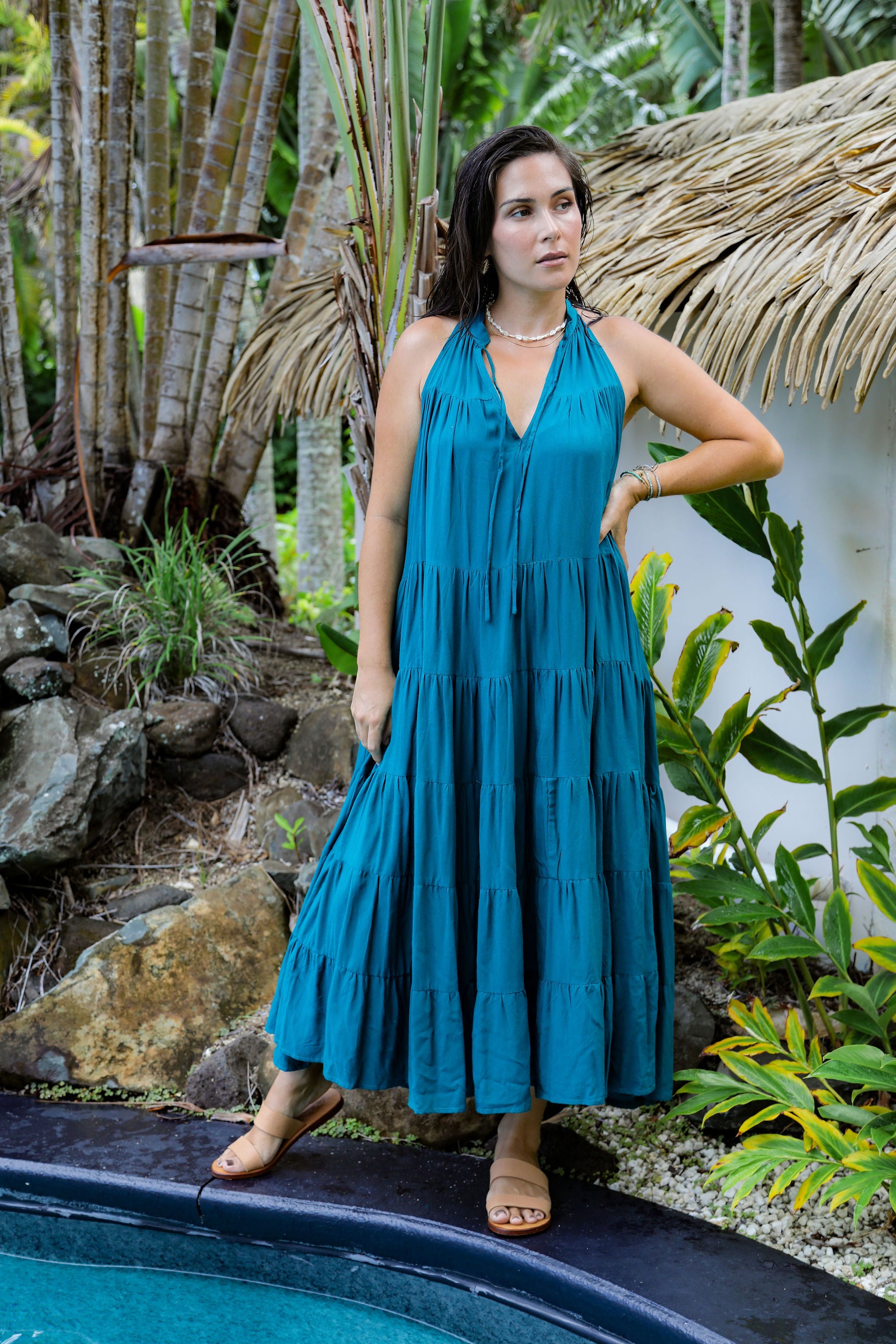 Ocean Green Tiered Midi Dress