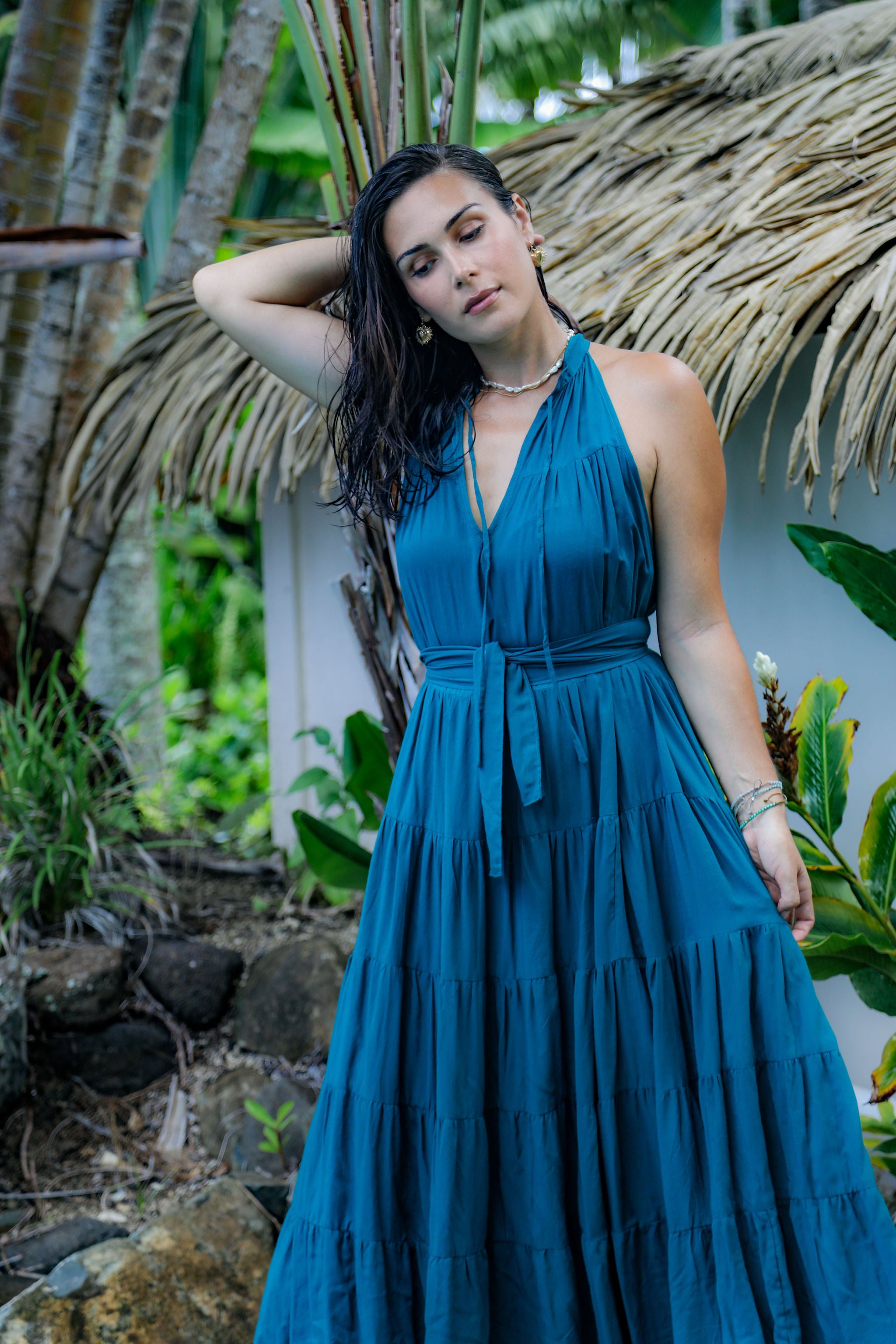 Ocean Green Tiered Midi Dress