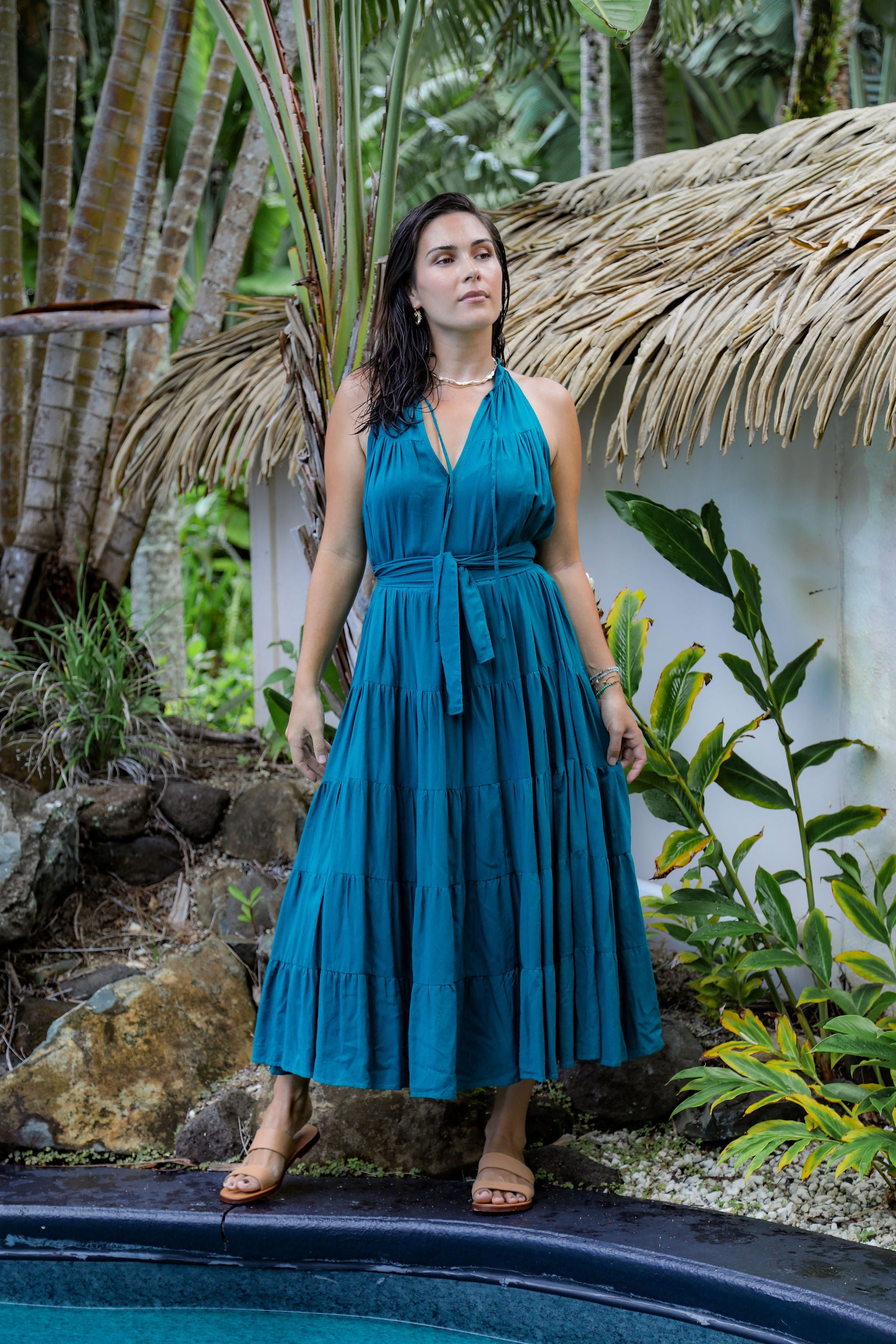 Ocean Green Tiered Midi Dress