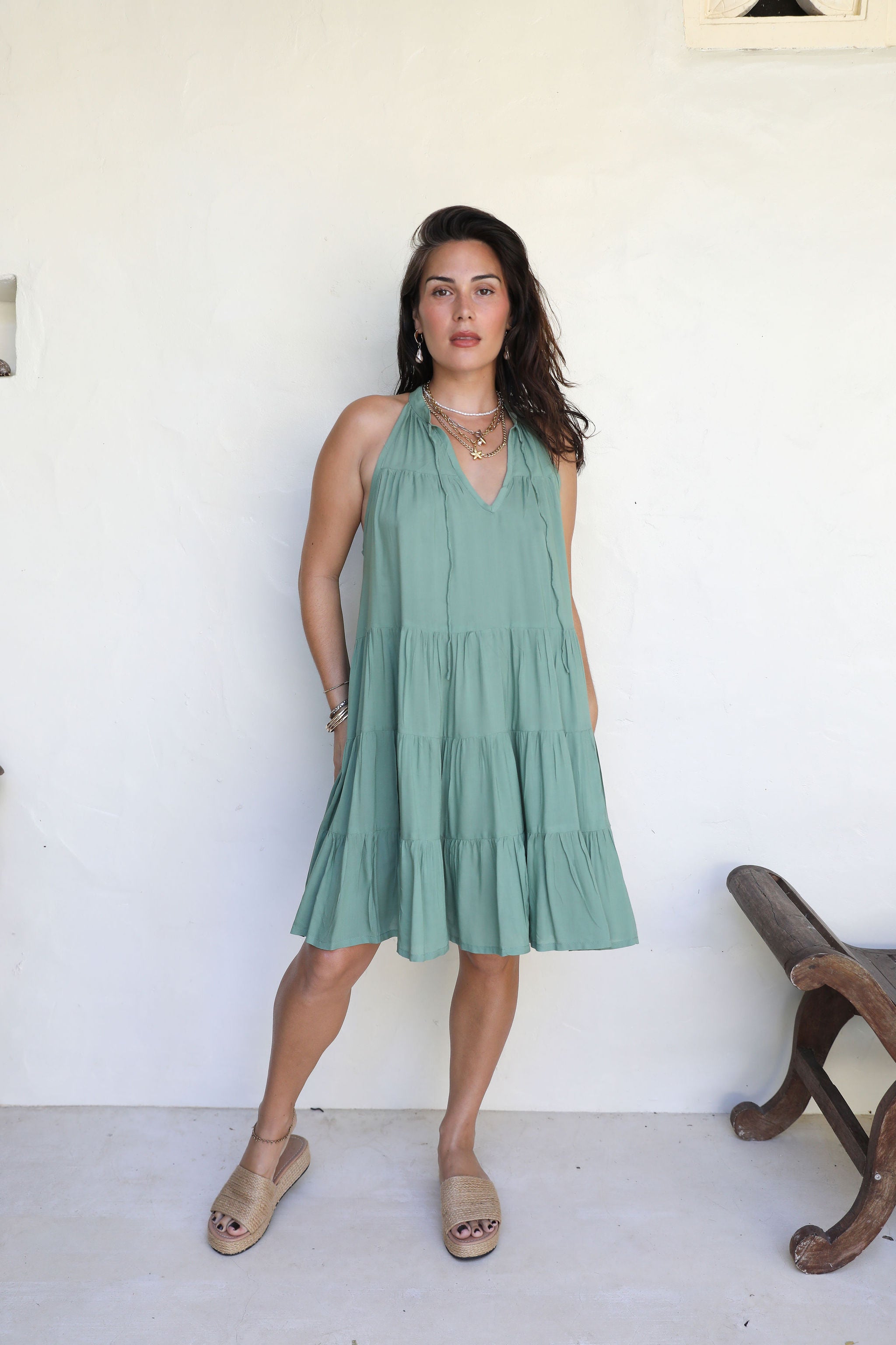 Palm Green Light Weight Mini Dress