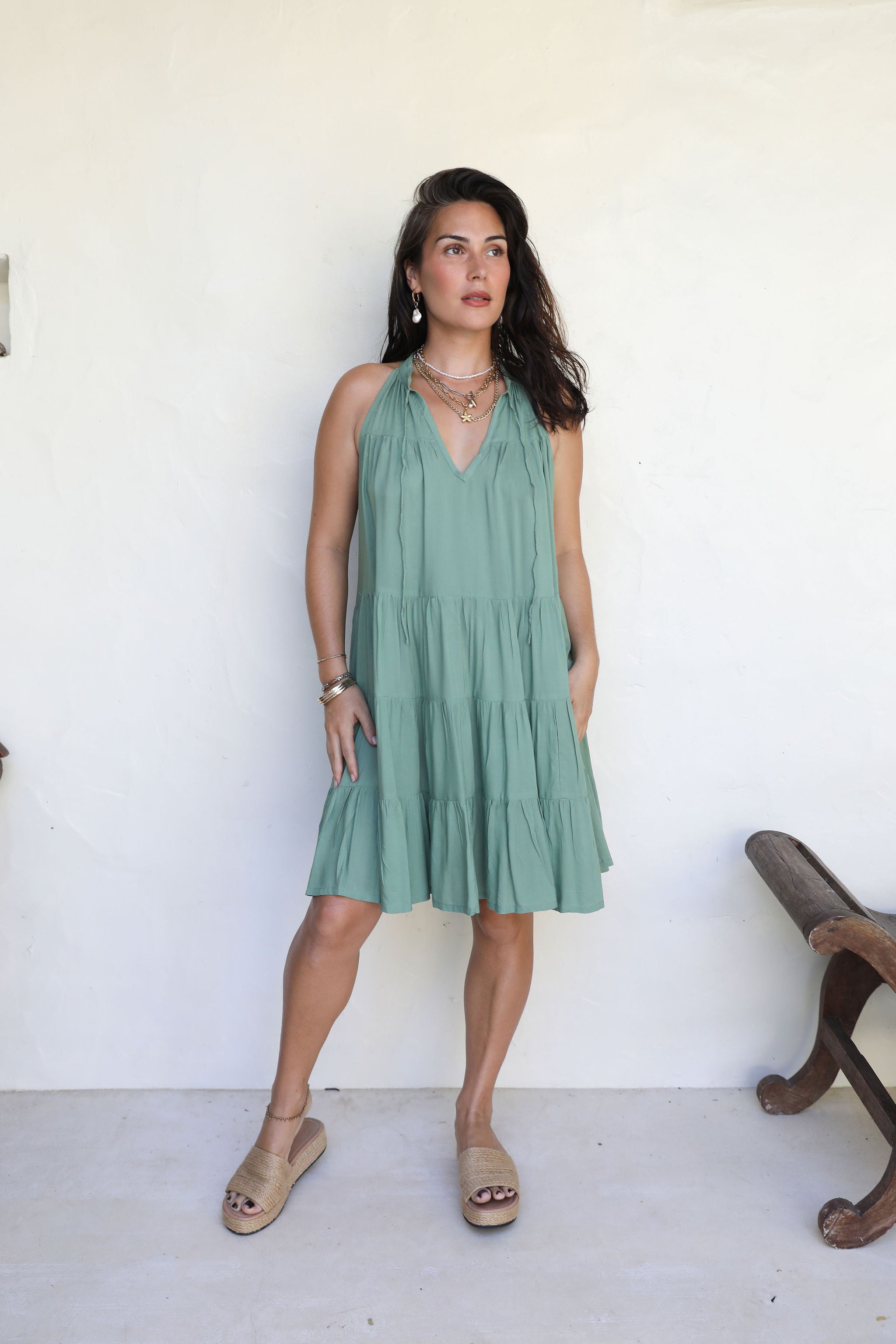 Palm Green Light Weight Mini Dress