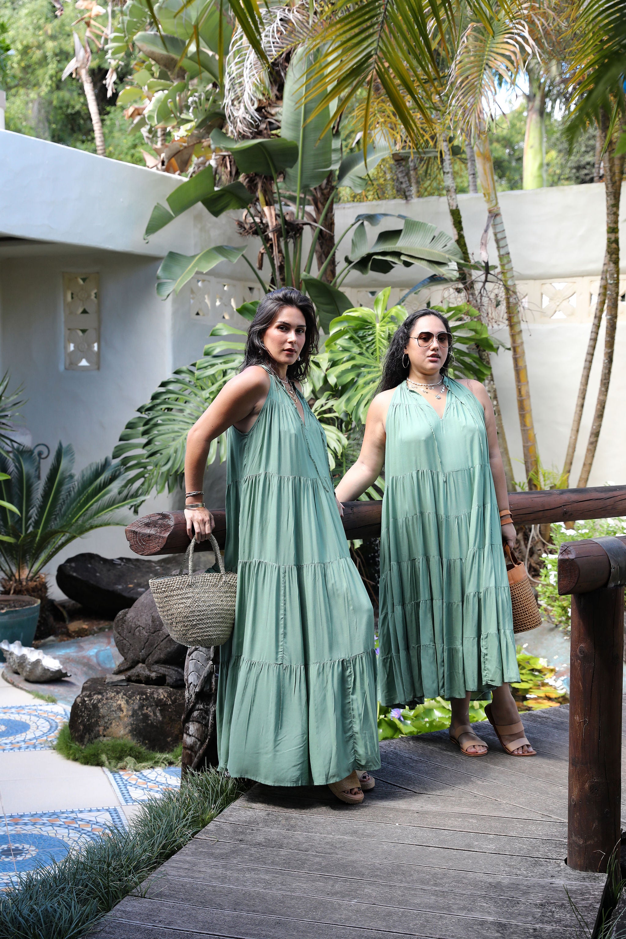 Palm Green Tiered Midi Dress