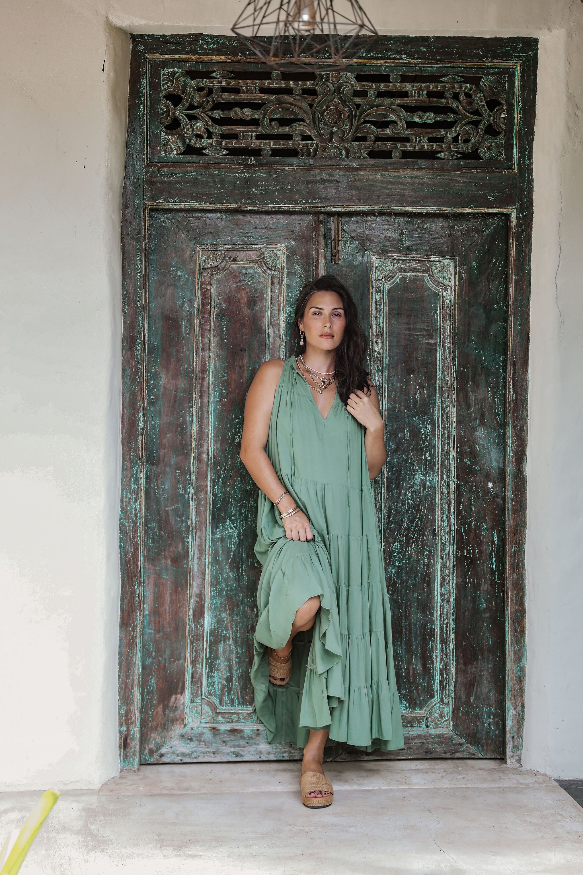 Palm Green Tiered Midi Dress