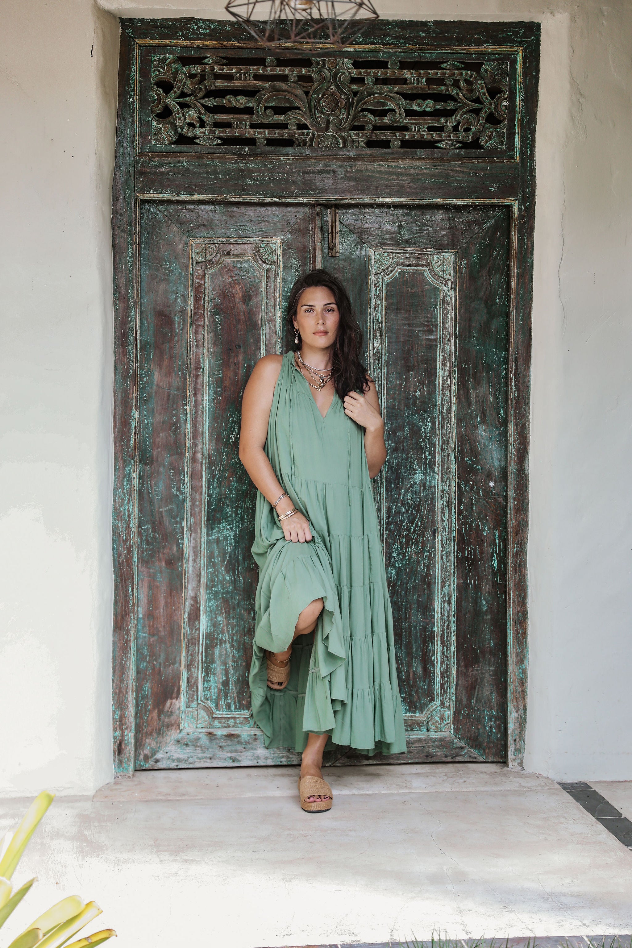 Palm Green Tiered Midi Dress