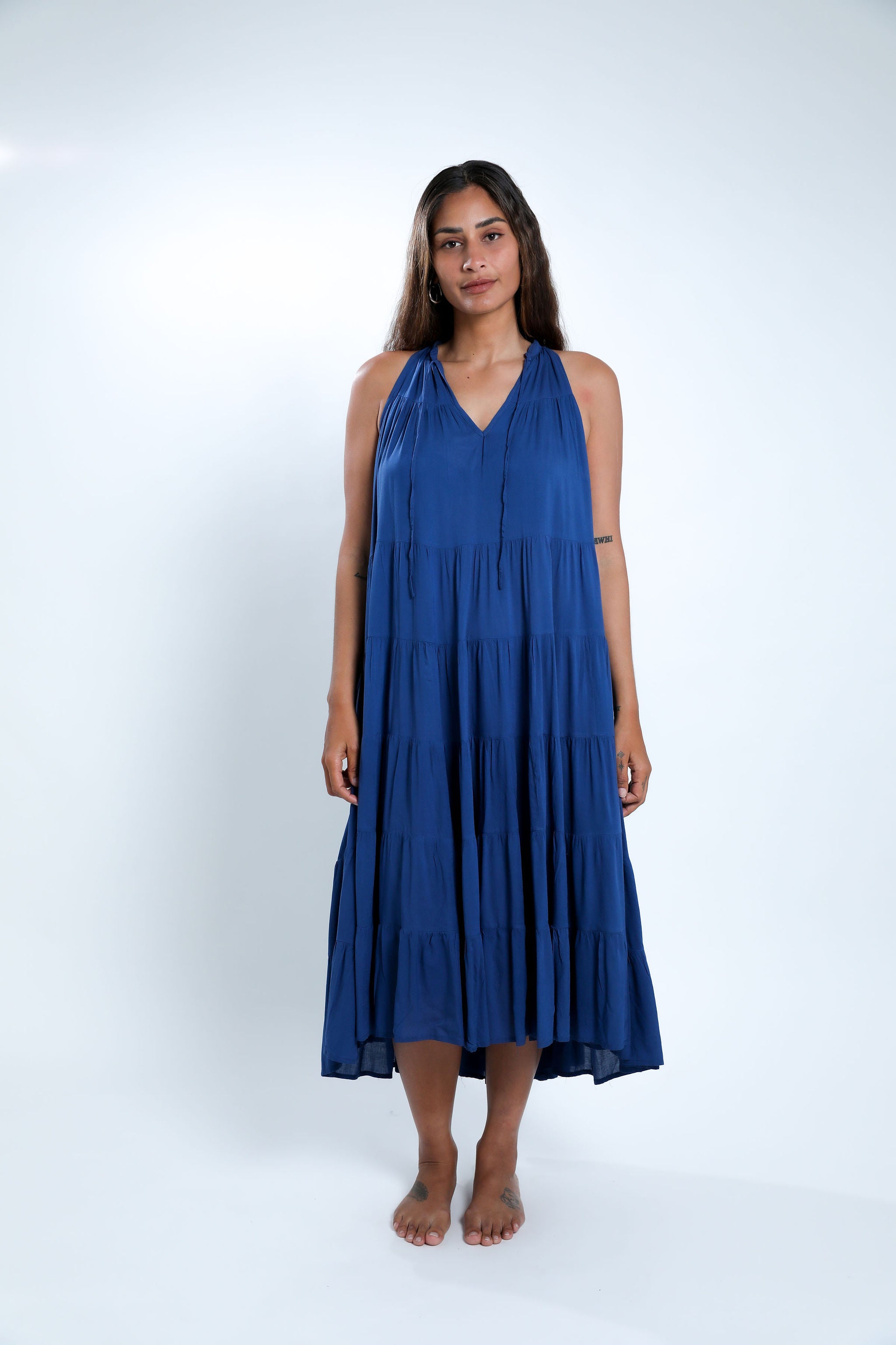 Navy Blue Tiered Midi Dress
