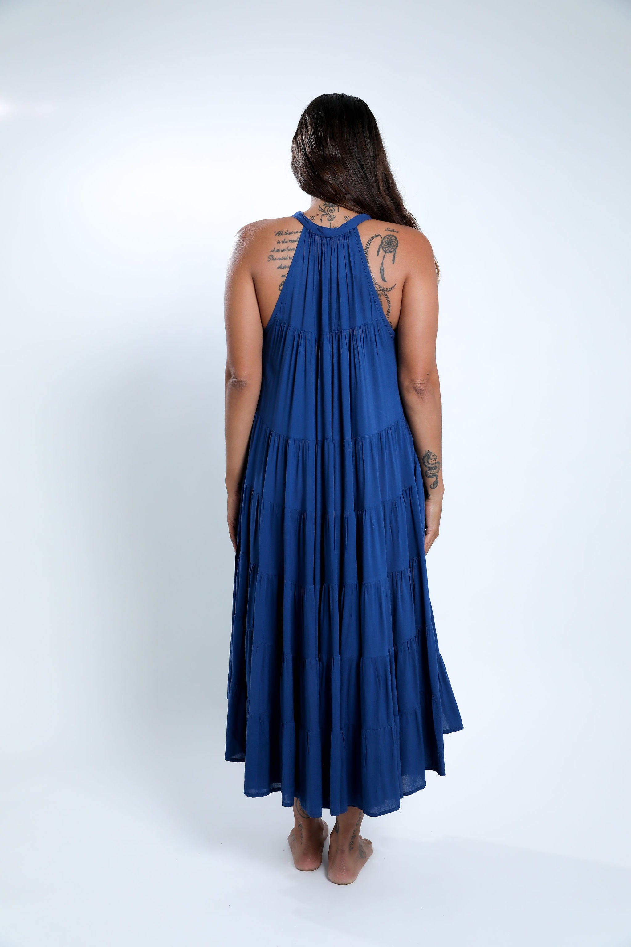 Navy Blue Tiered Midi Dress