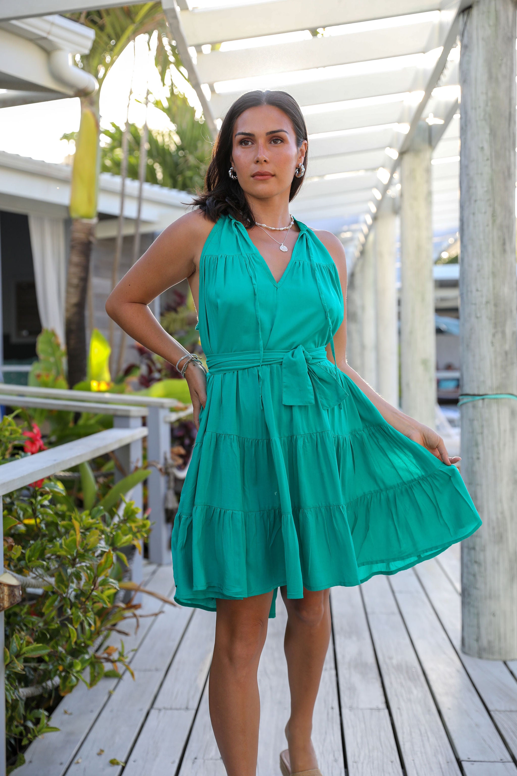 Emerald Short Tiered Mini Dress