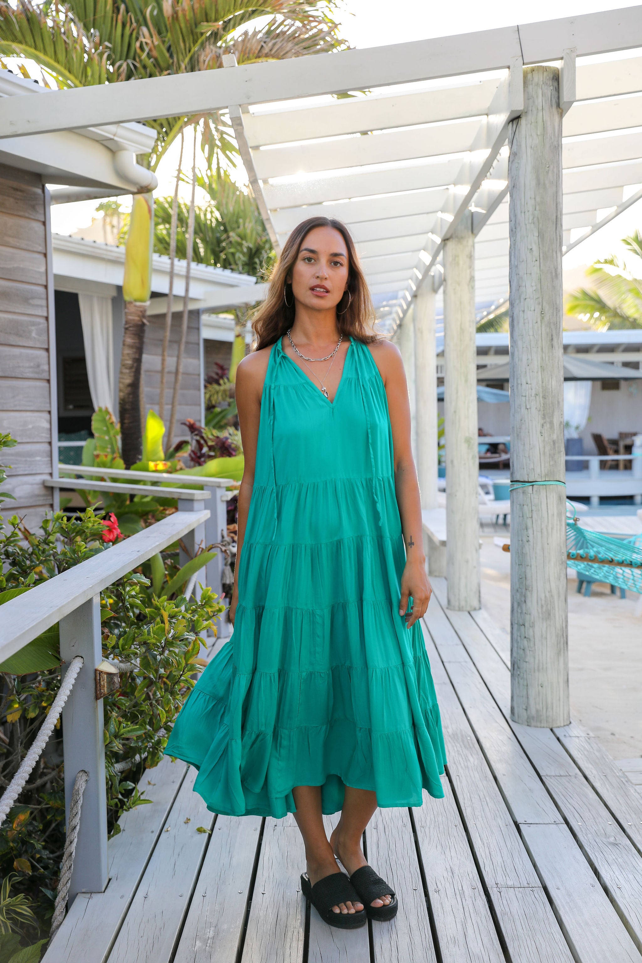 Emerald Tiered Midi Dress