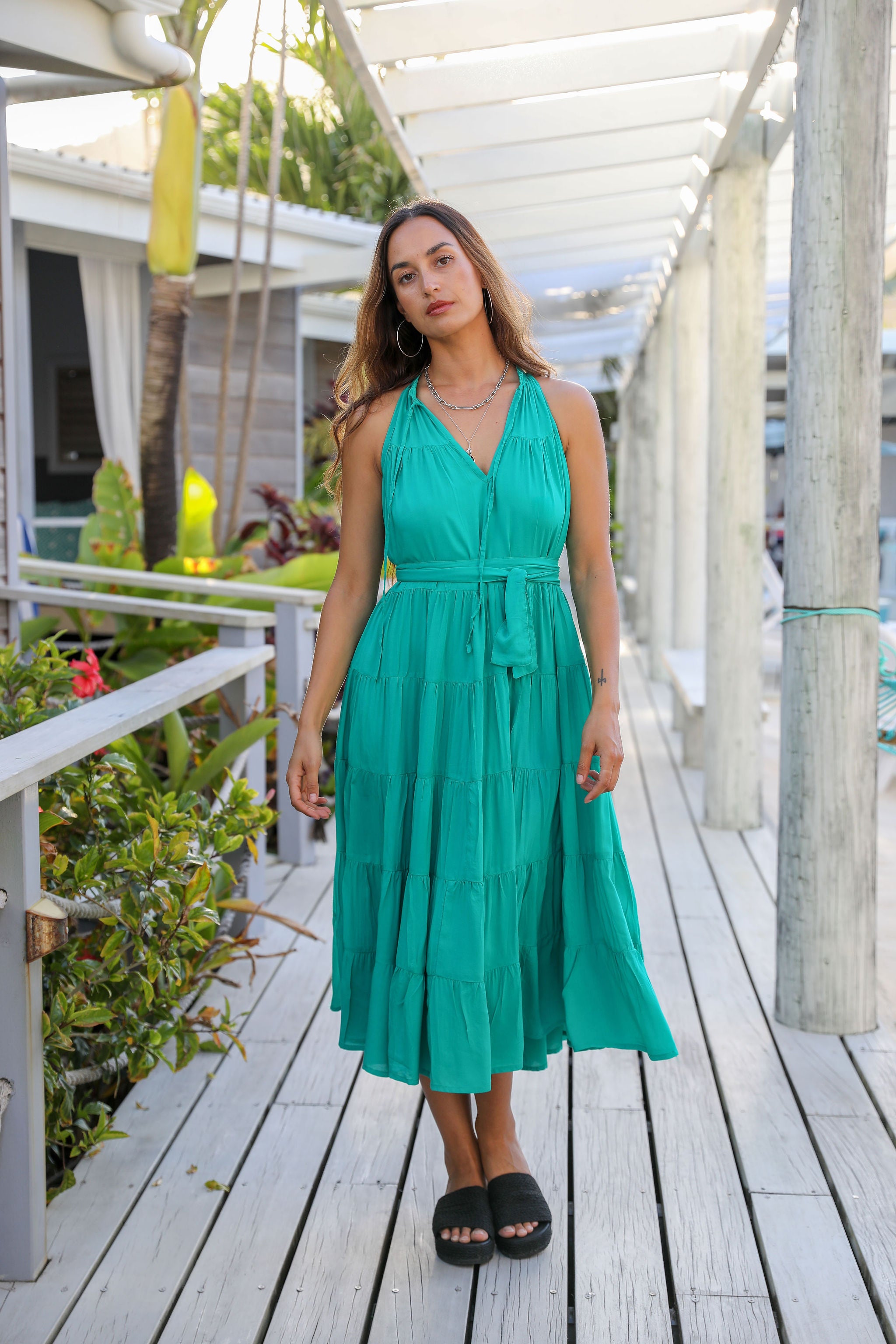 Emerald Tiered Midi Dress