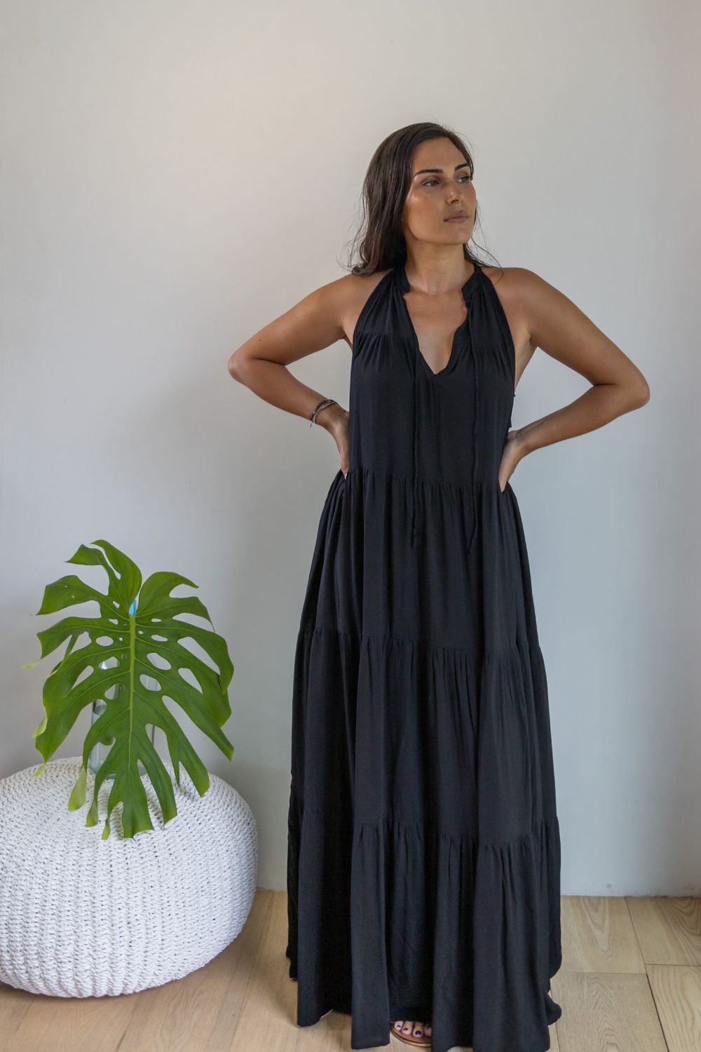 Black Long Tiered Maxi Dress