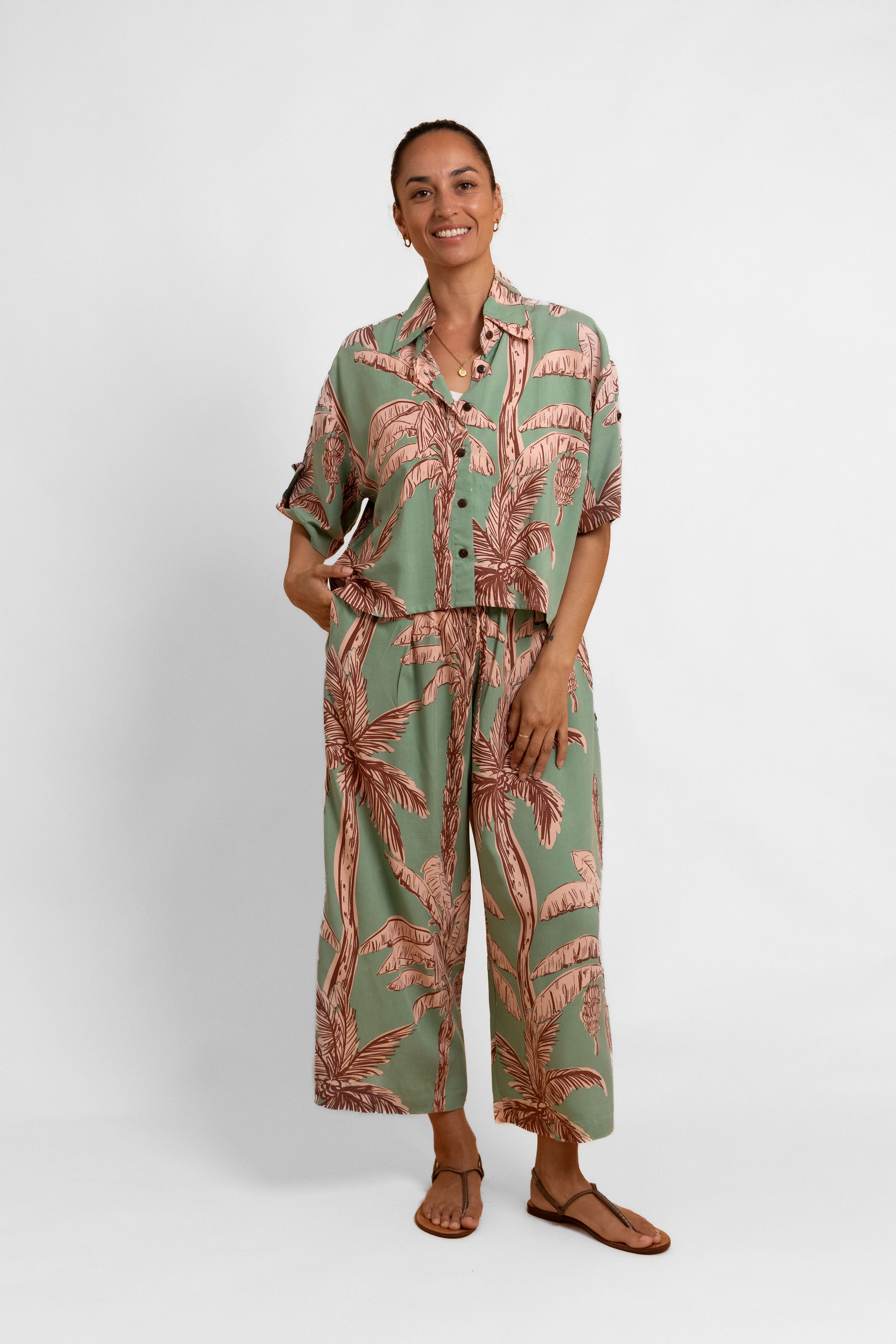 Green Coco Palm Cropped Grace Pant