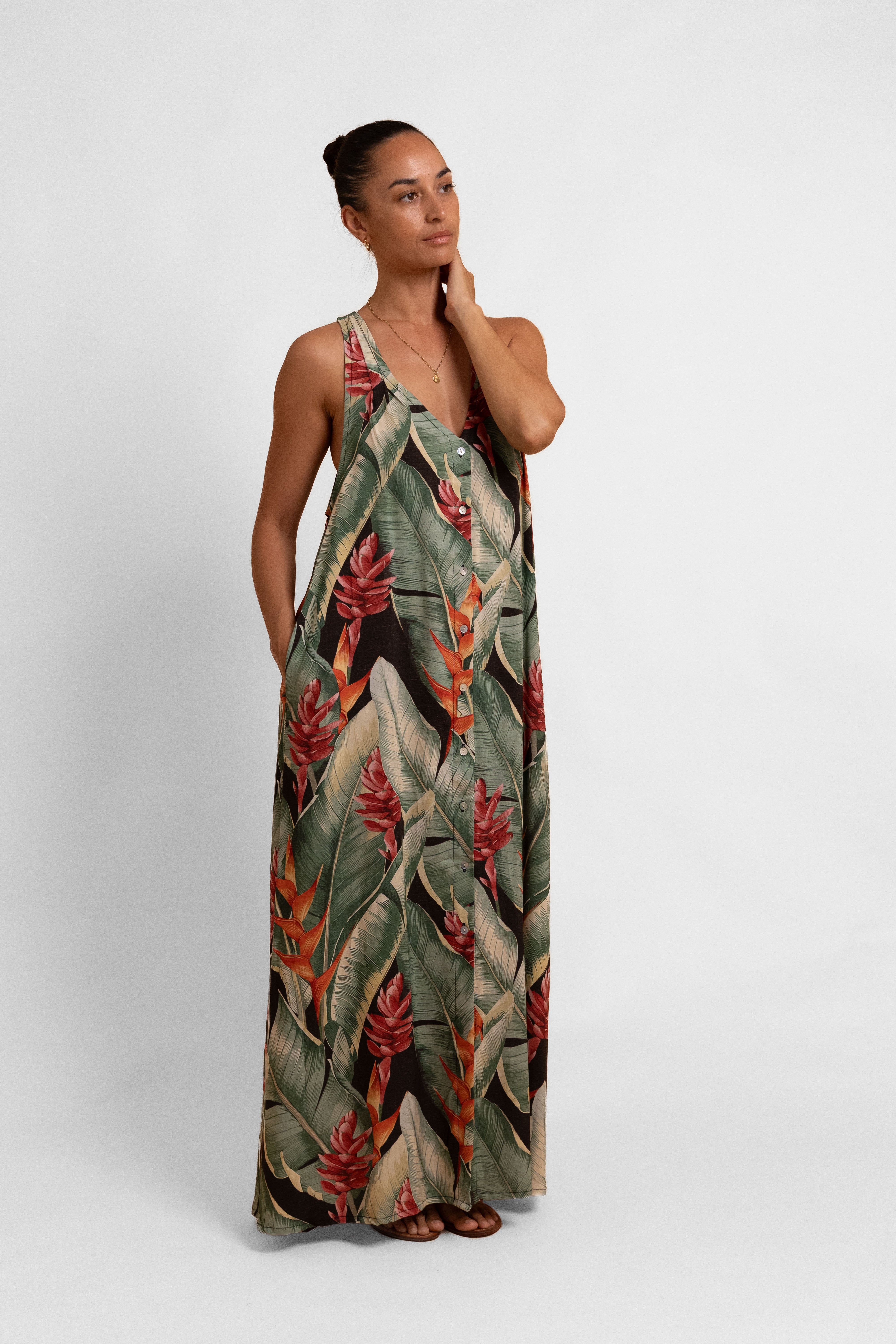 Heliconia Tara Button Front Maxi Dress