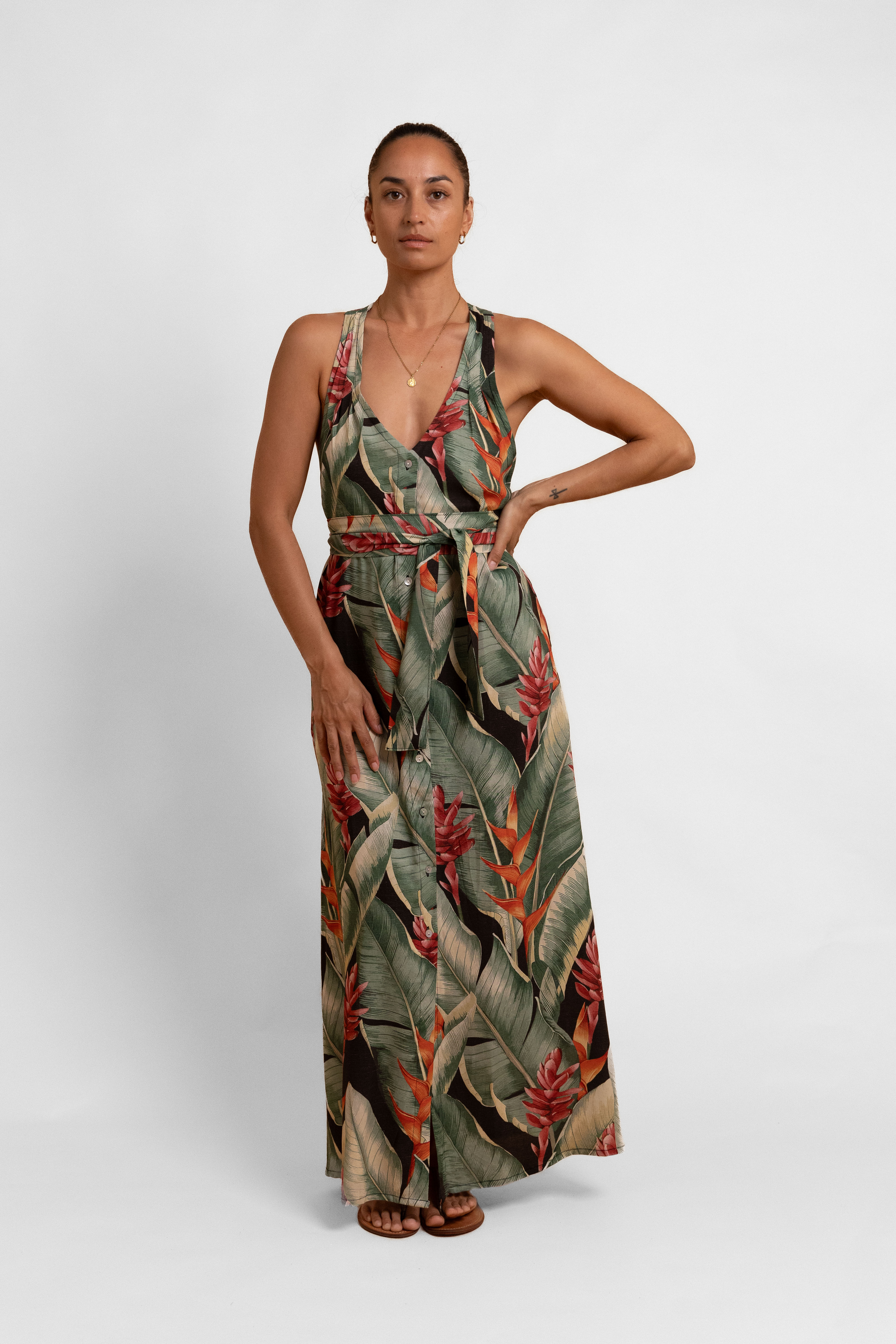 Heliconia Tara Button Front Maxi Dress