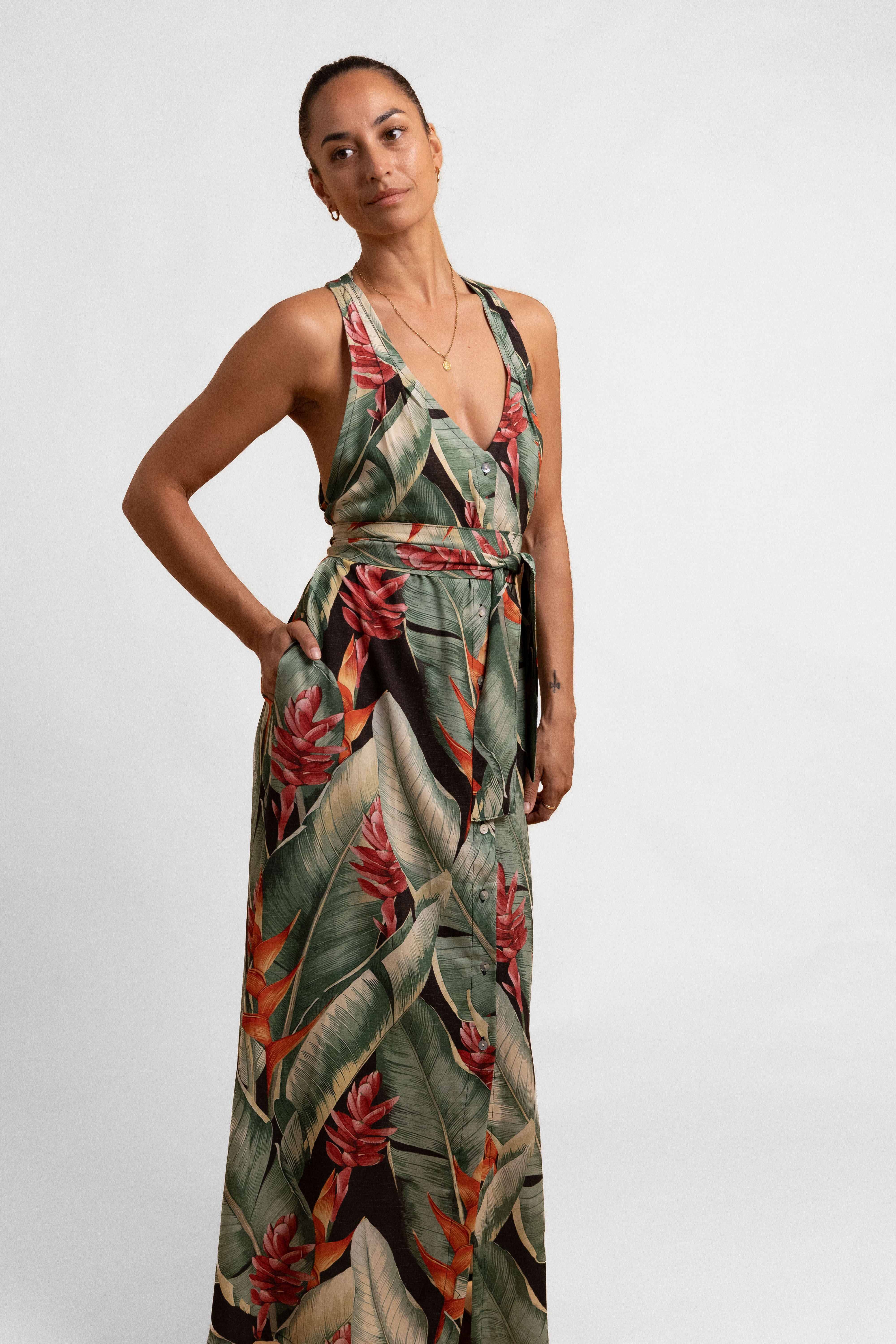 Heliconia Tara Button Front Maxi Dress