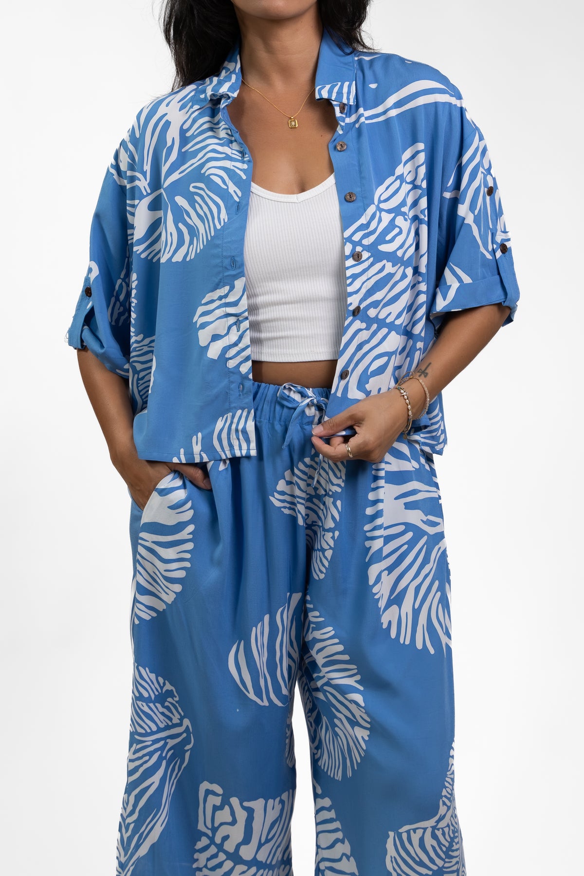 Blue Moana Shell Cropped Scarlett Shirt