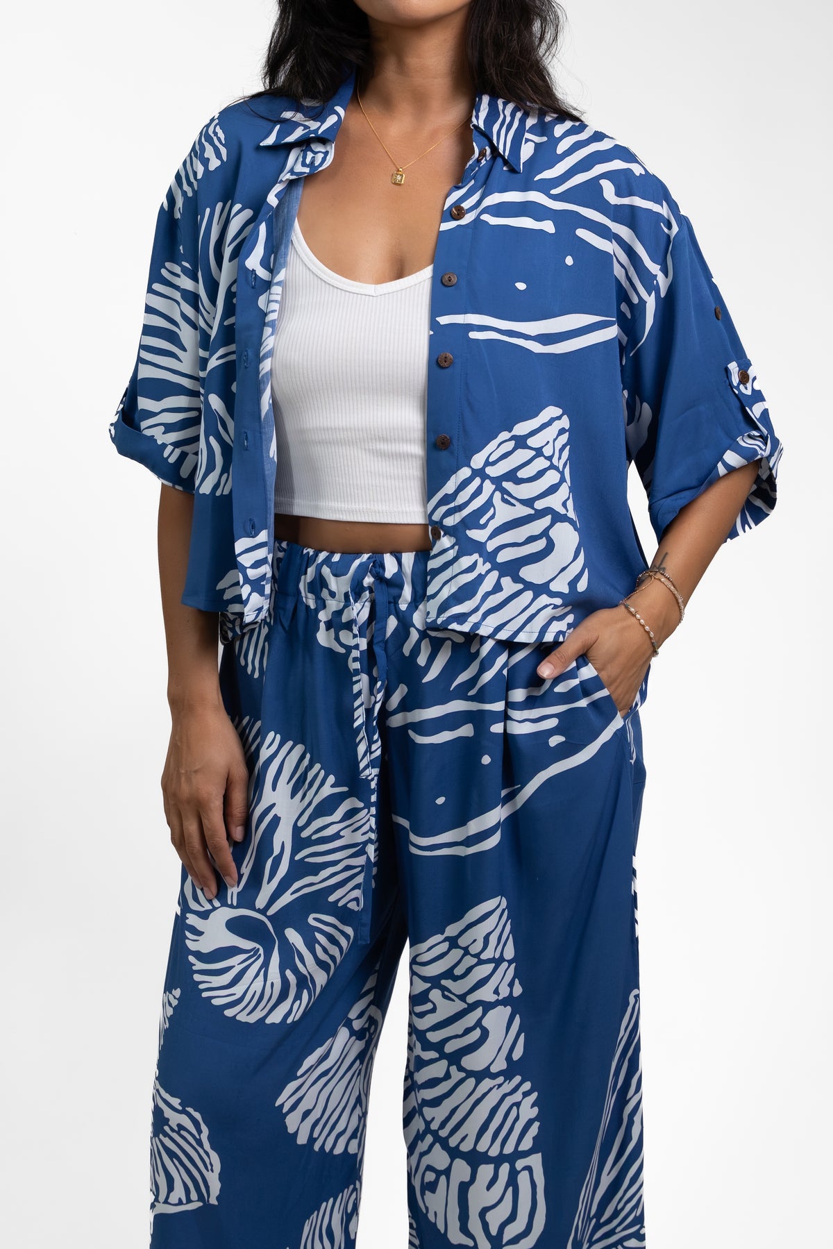 Navy Moana Shell Cropped Grace Pant