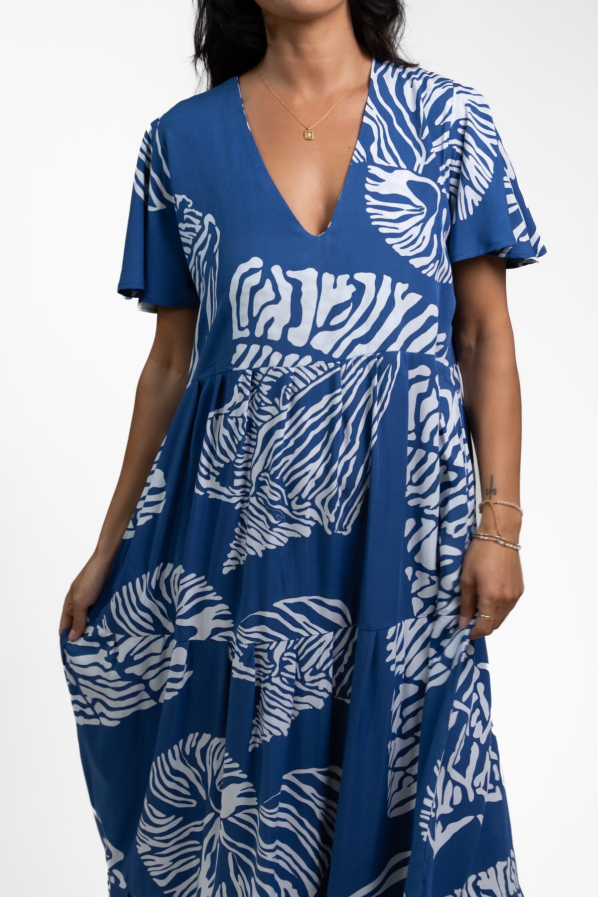 Navy Moana Shell Tia Midi Dress