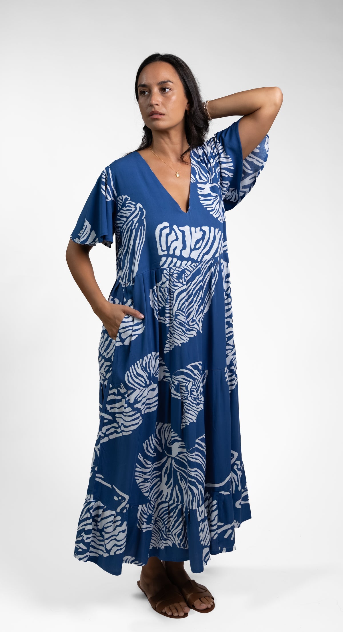 Navy Moana Shell Tia Midi Dress