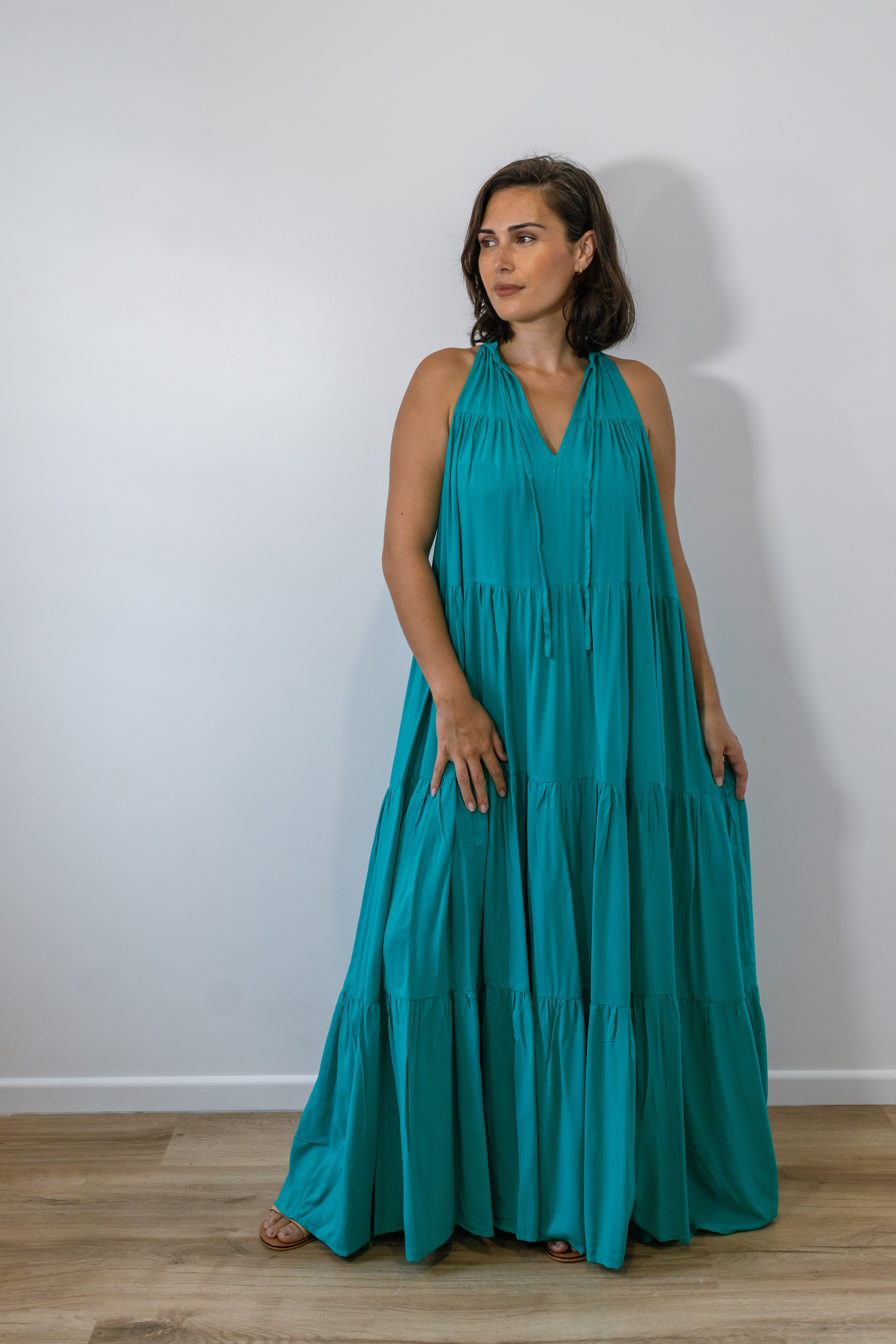 Emerald Long Tiered Maxi Dress