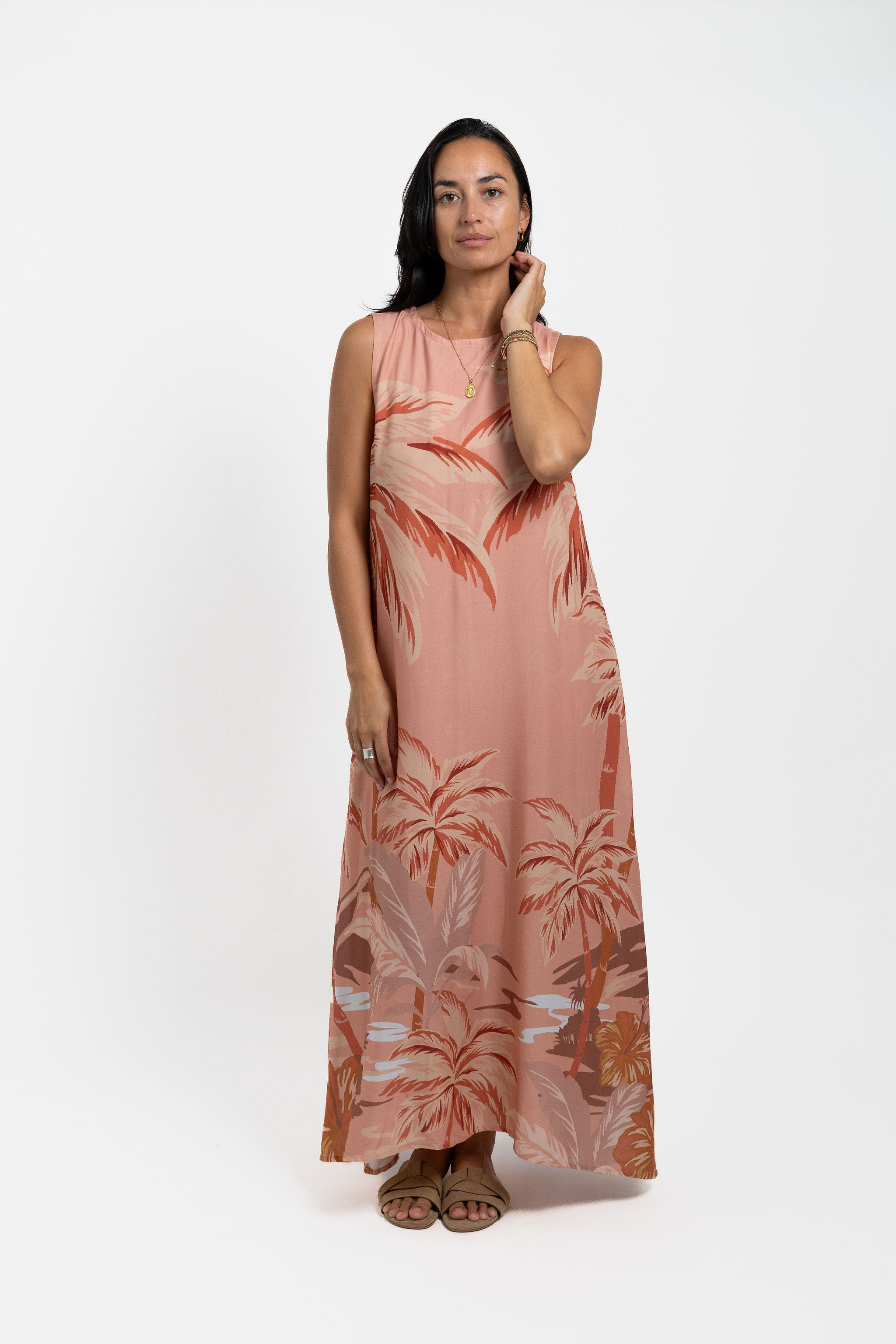 Peach Island Sunset Mere Midi Dress