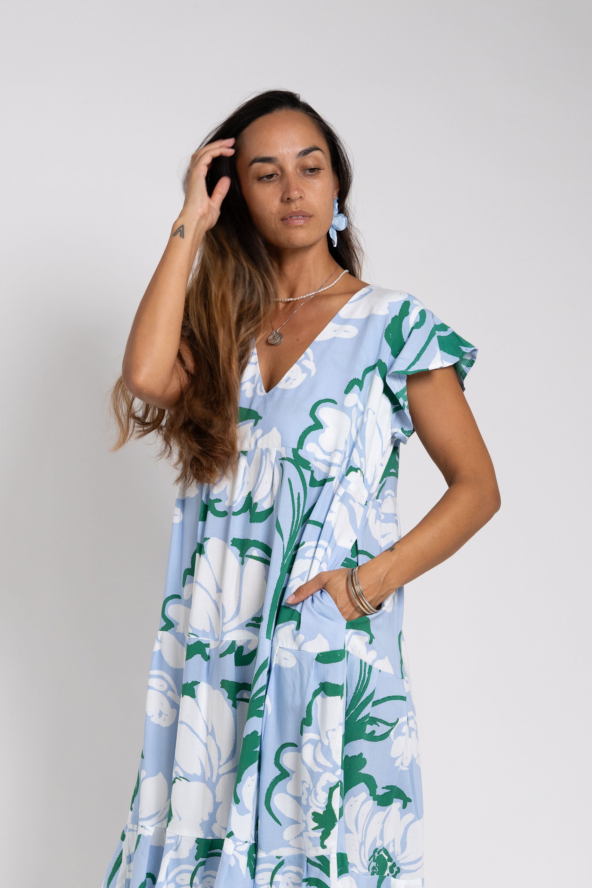 Summer Blue Taina Tia V Neck Dress