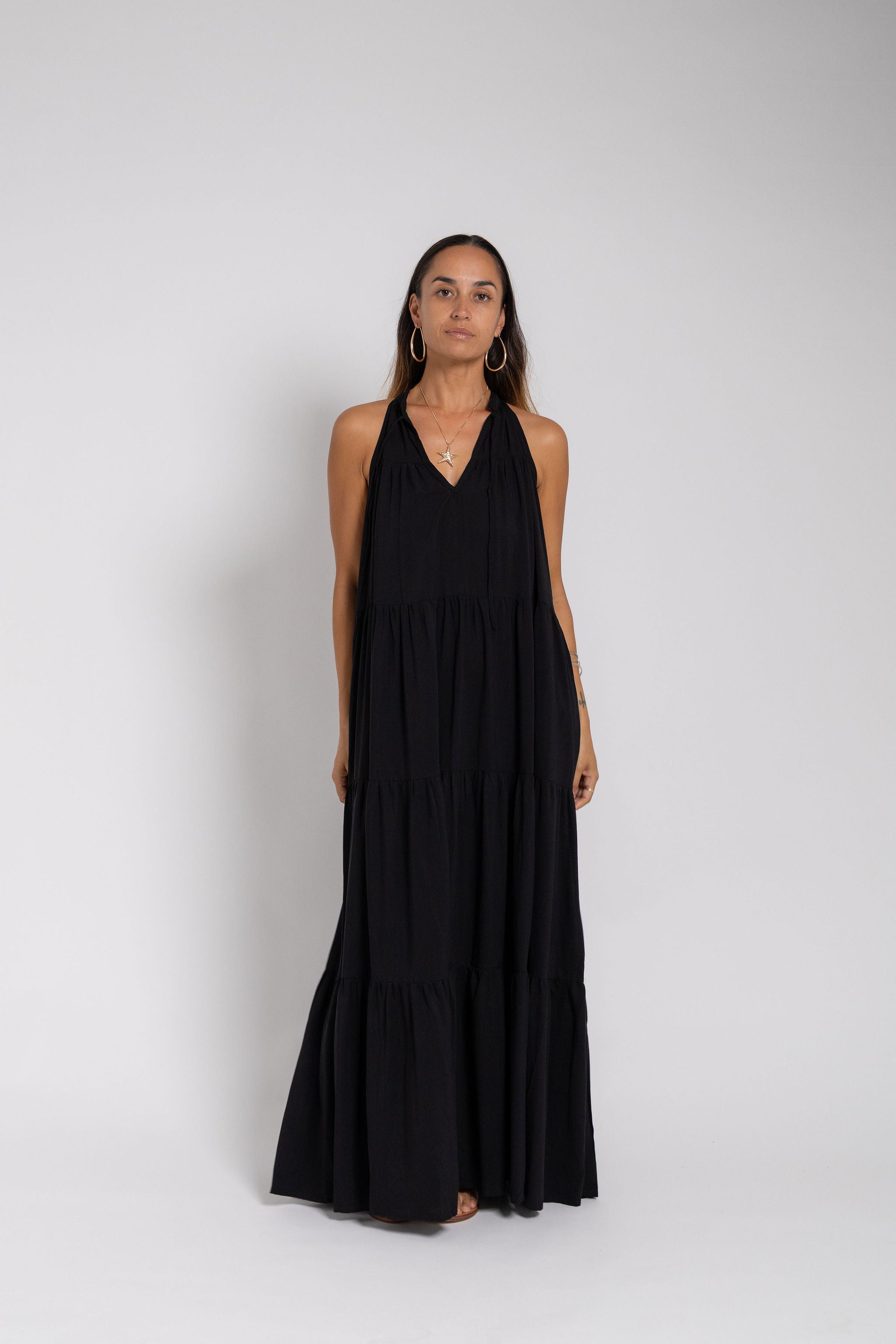 Black Long Tiered Maxi Dress