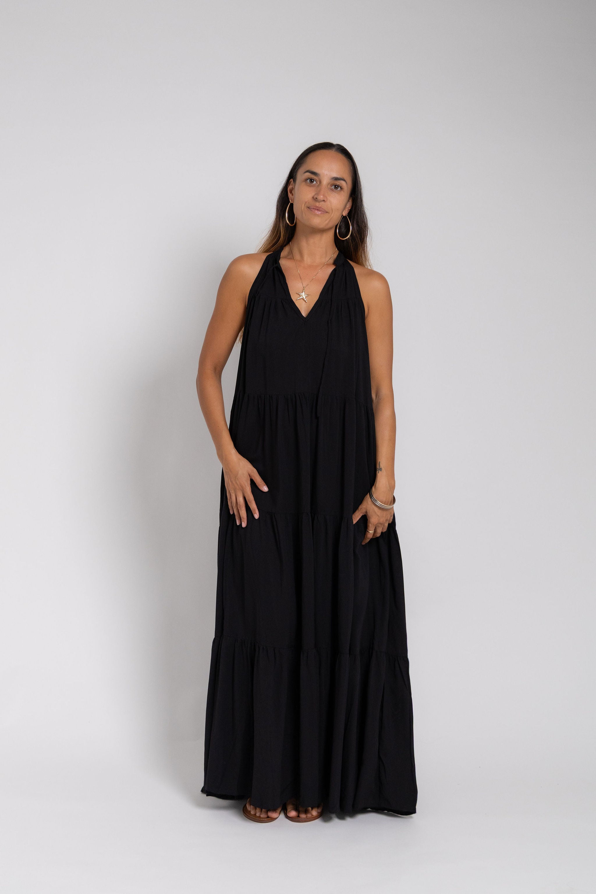 Black Long Tiered Maxi Dress