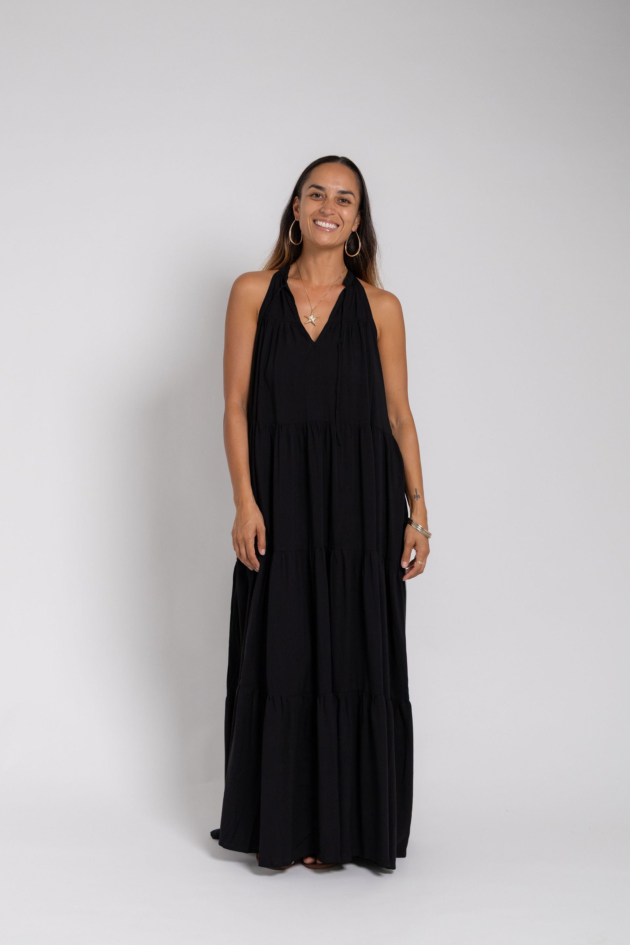 Black Long Tiered Maxi Dress