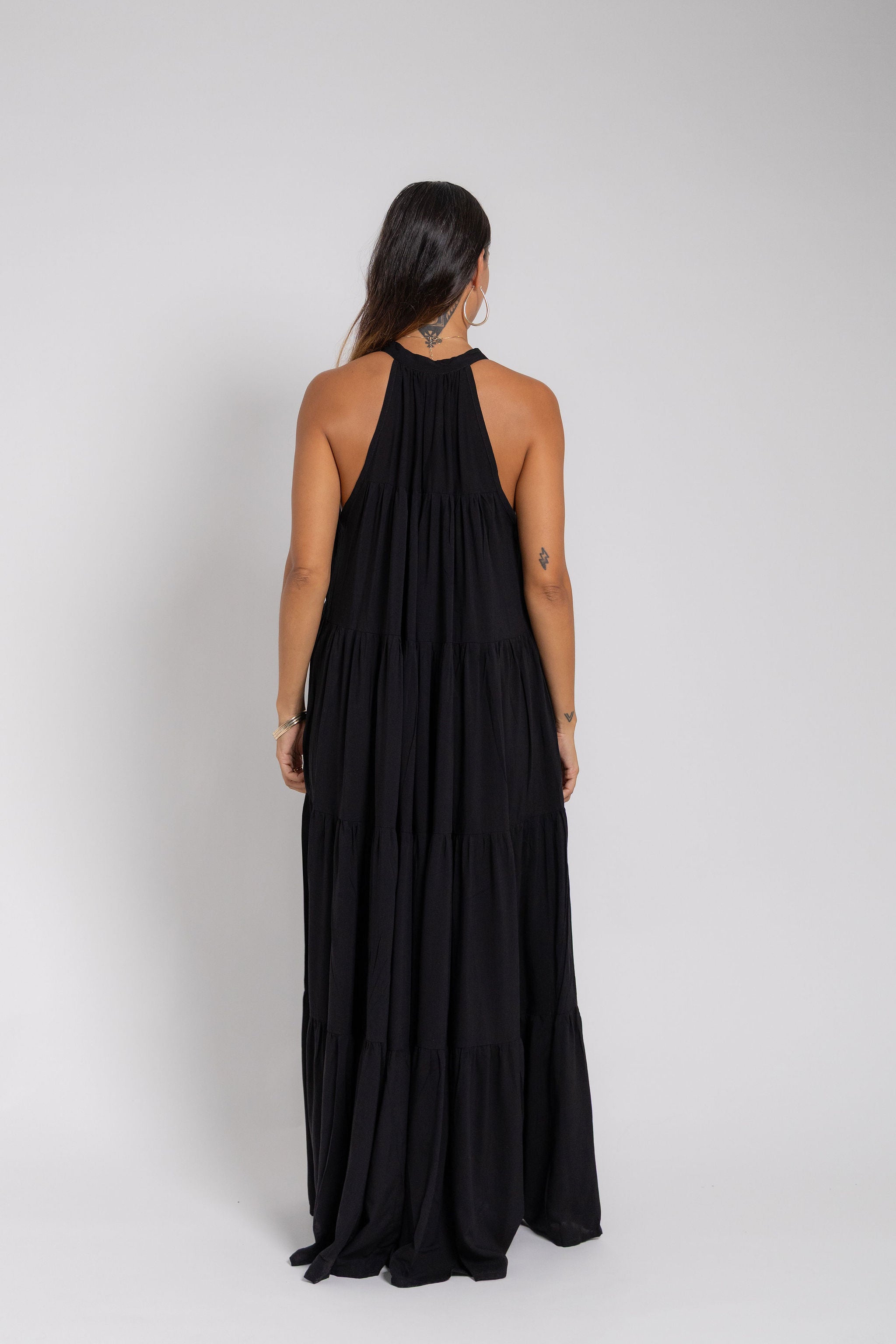Black Long Tiered Maxi Dress