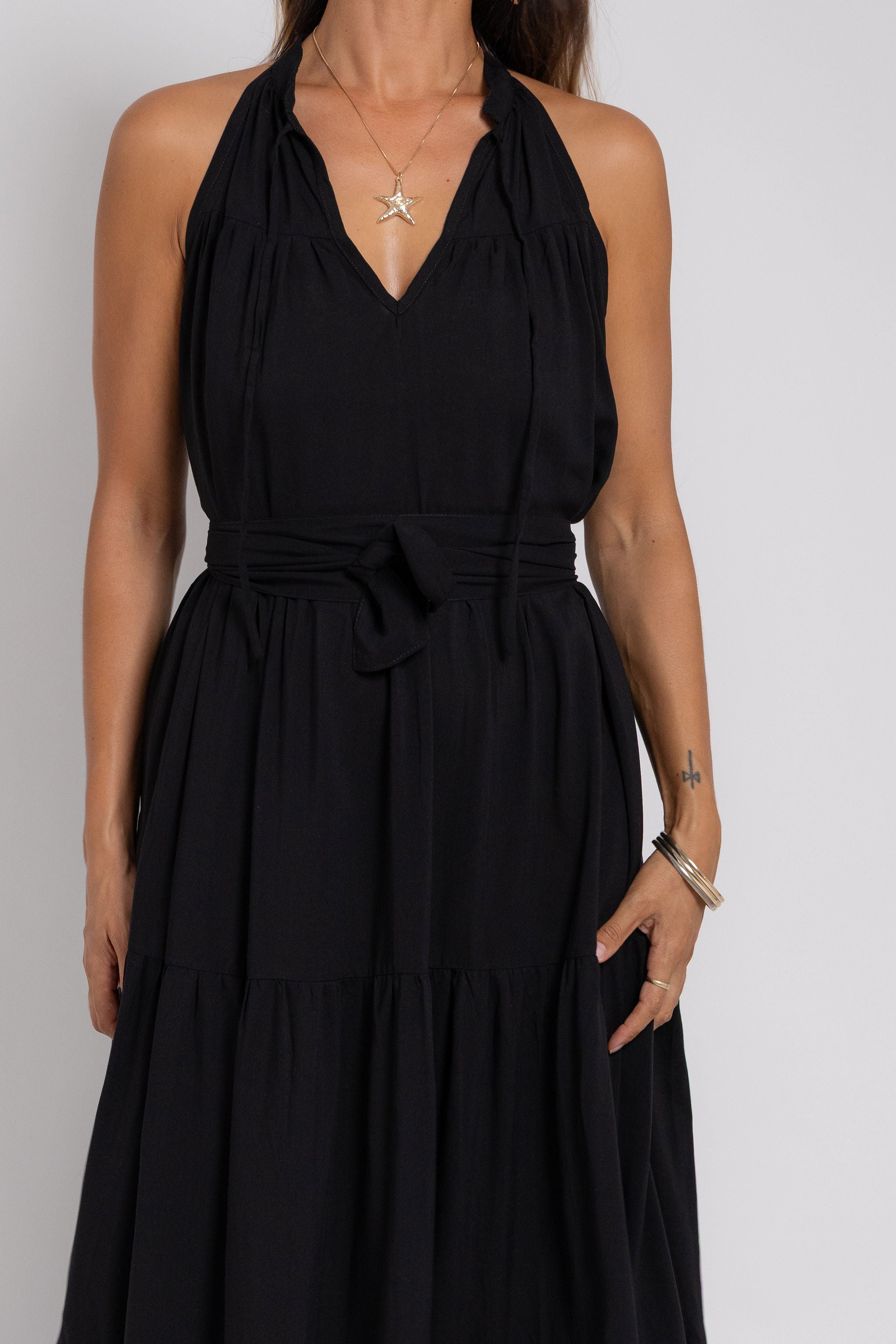 Black Long Tiered Maxi Dress