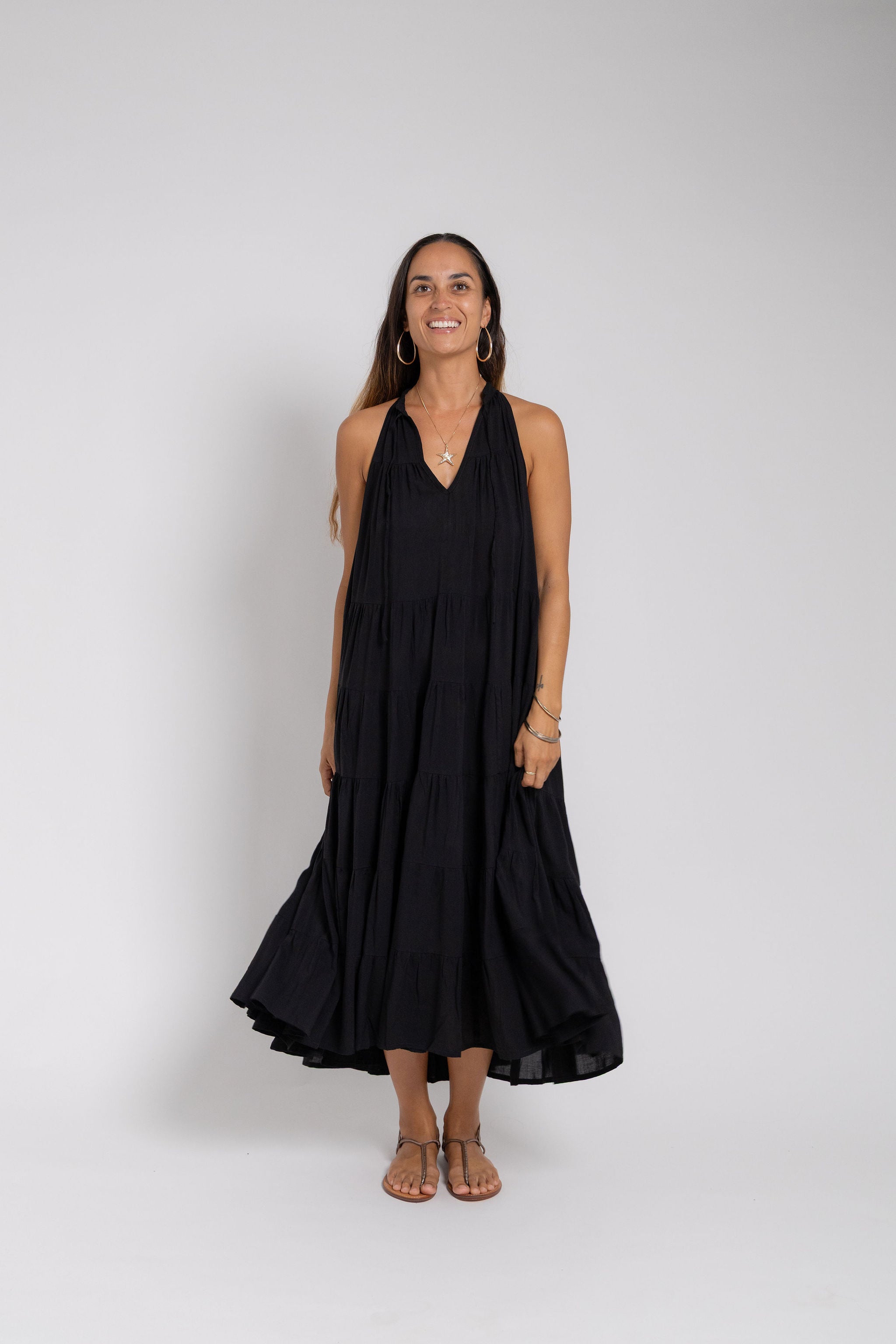 Black Tiered Midi Dress