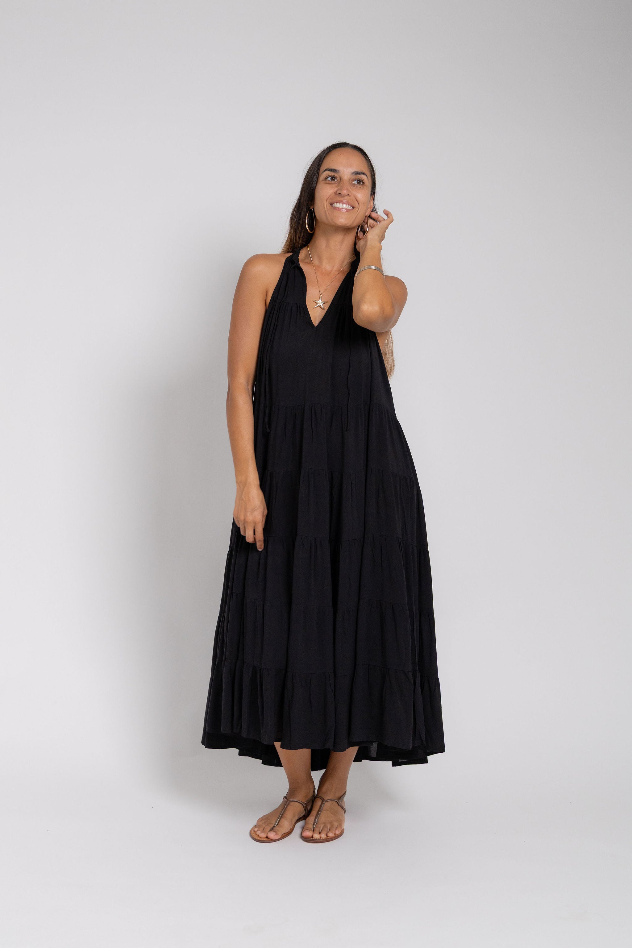 Black Tiered Midi Dress