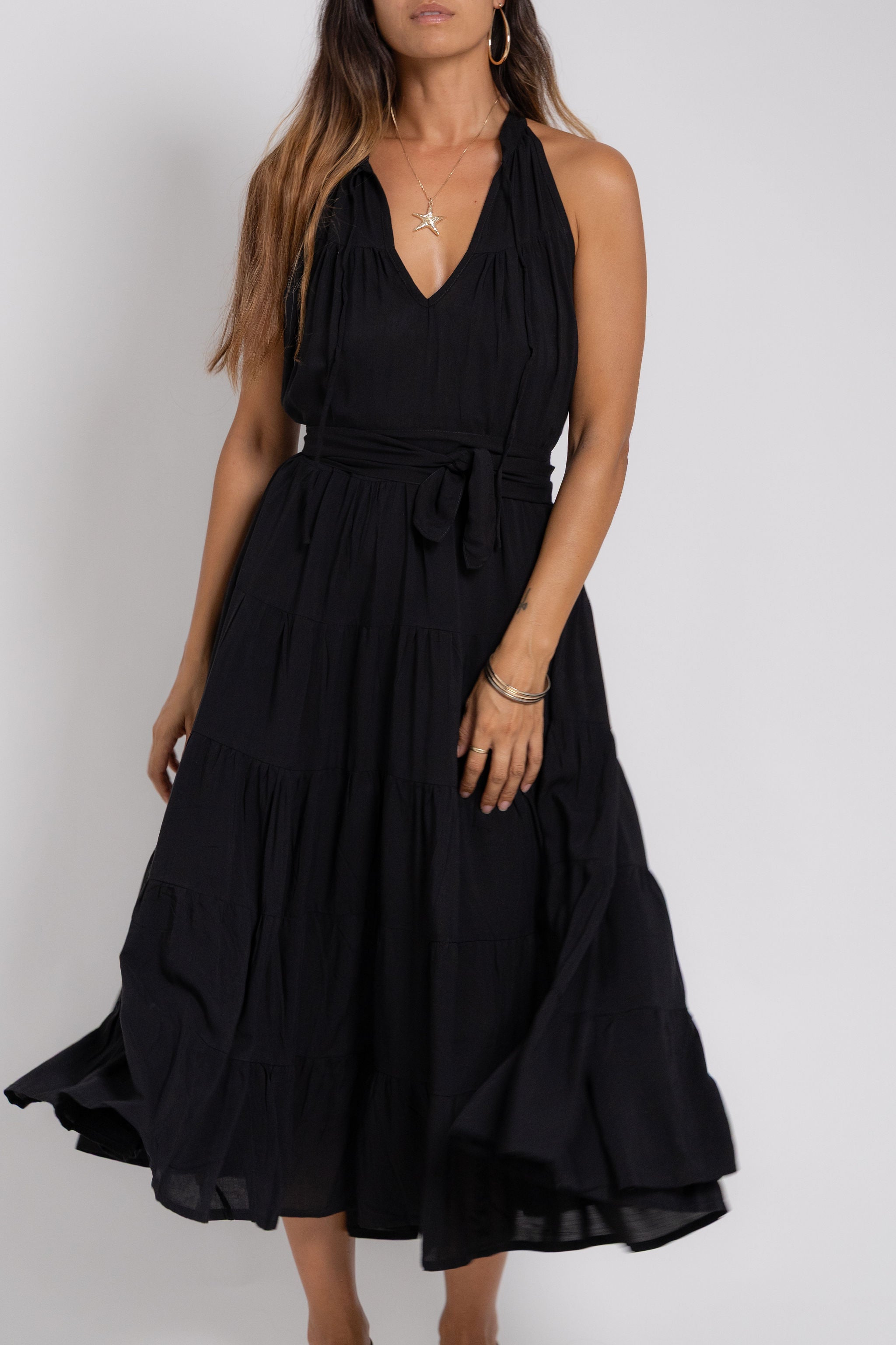 Black Tiered Midi Dress