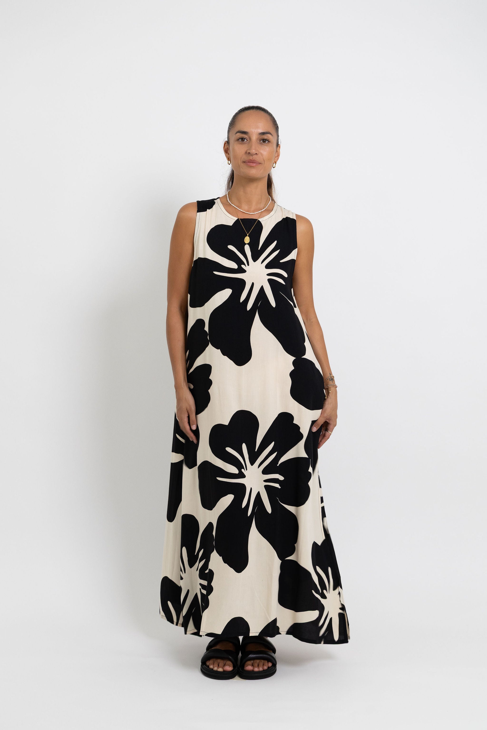 Cream and Black Te Kaute Mere Midi Dress
