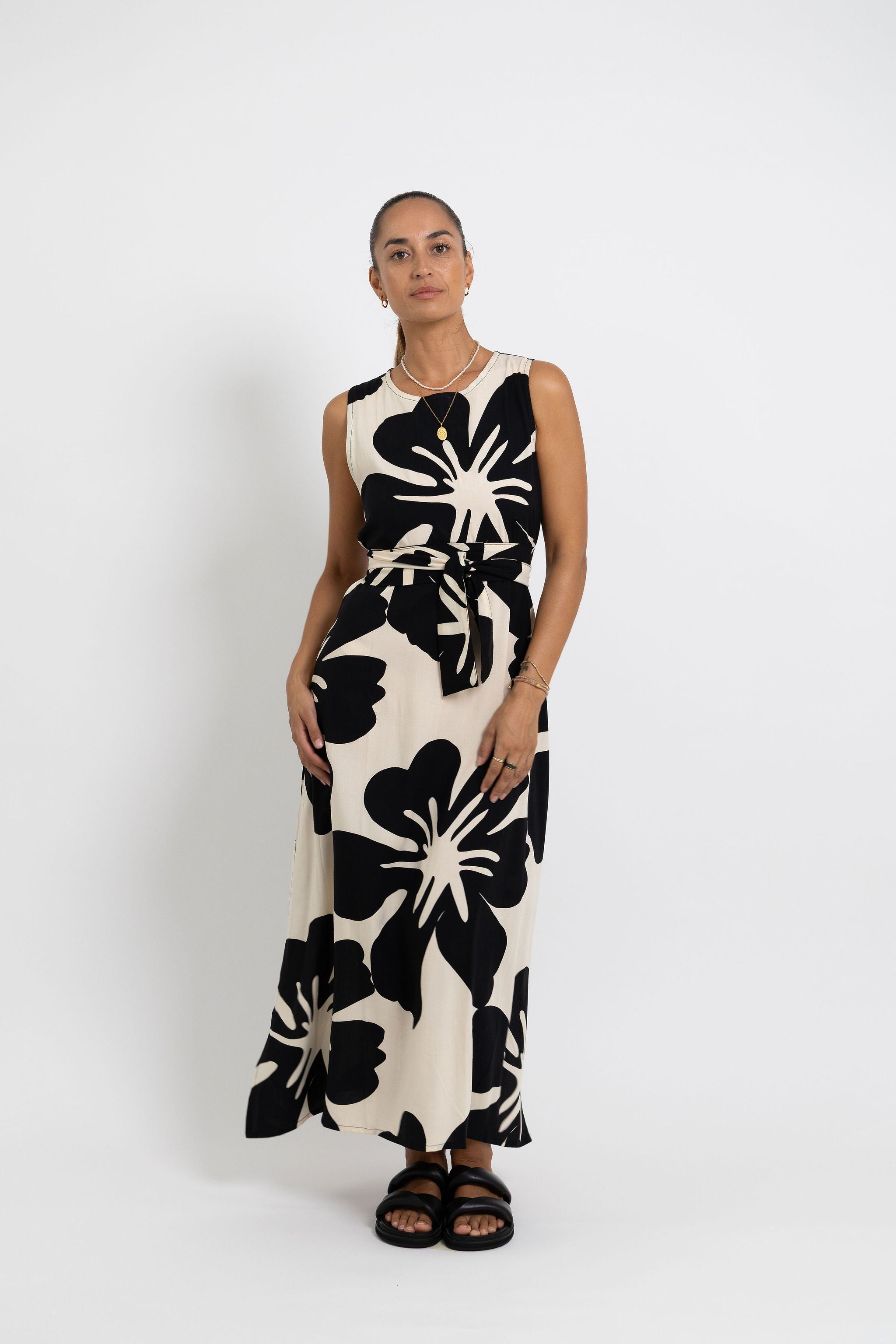 Cream and Black Te Kaute Mere Midi Dress