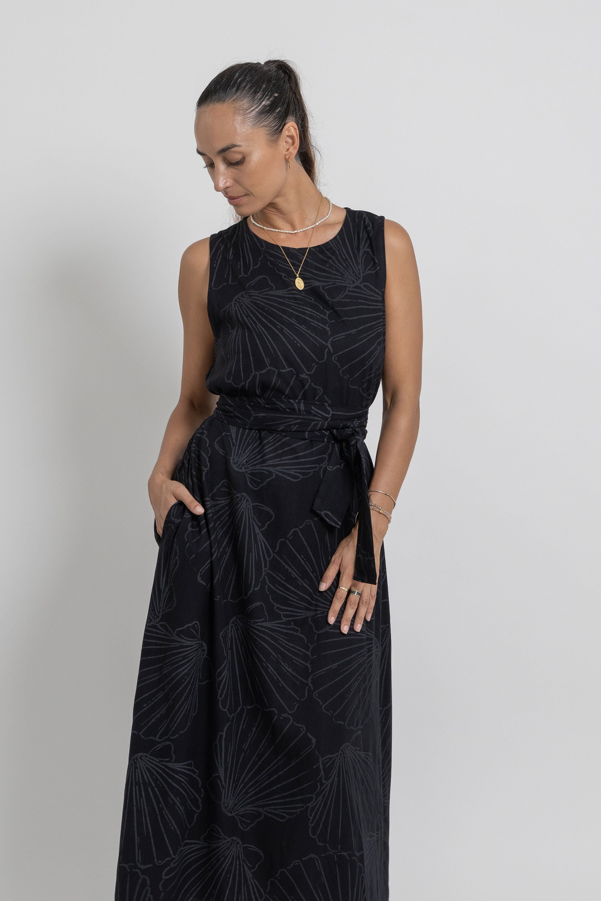 Black Shell Mere Midi Dress