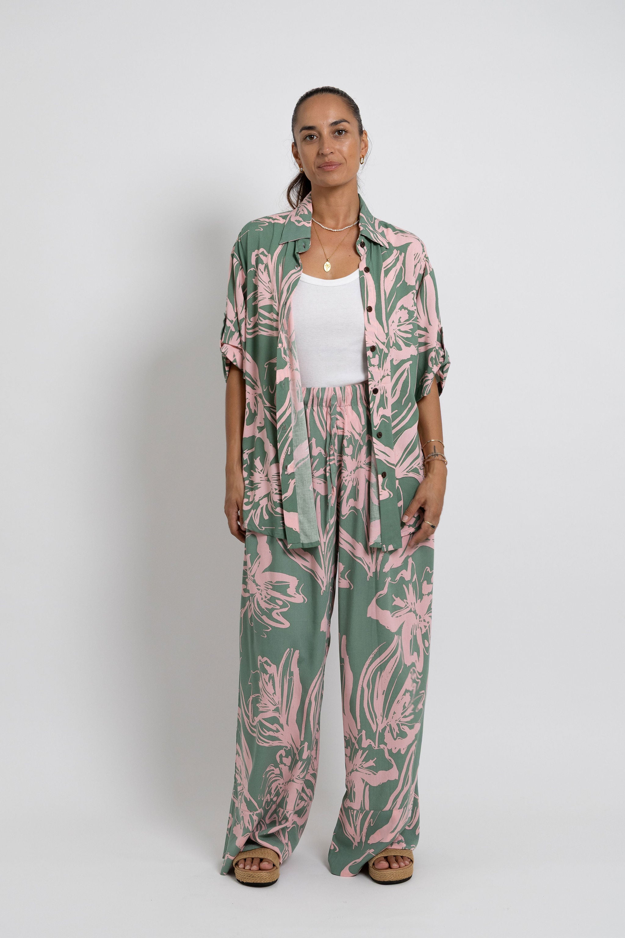 Pink Khaki Tiare Dreams Scarlett Shirt