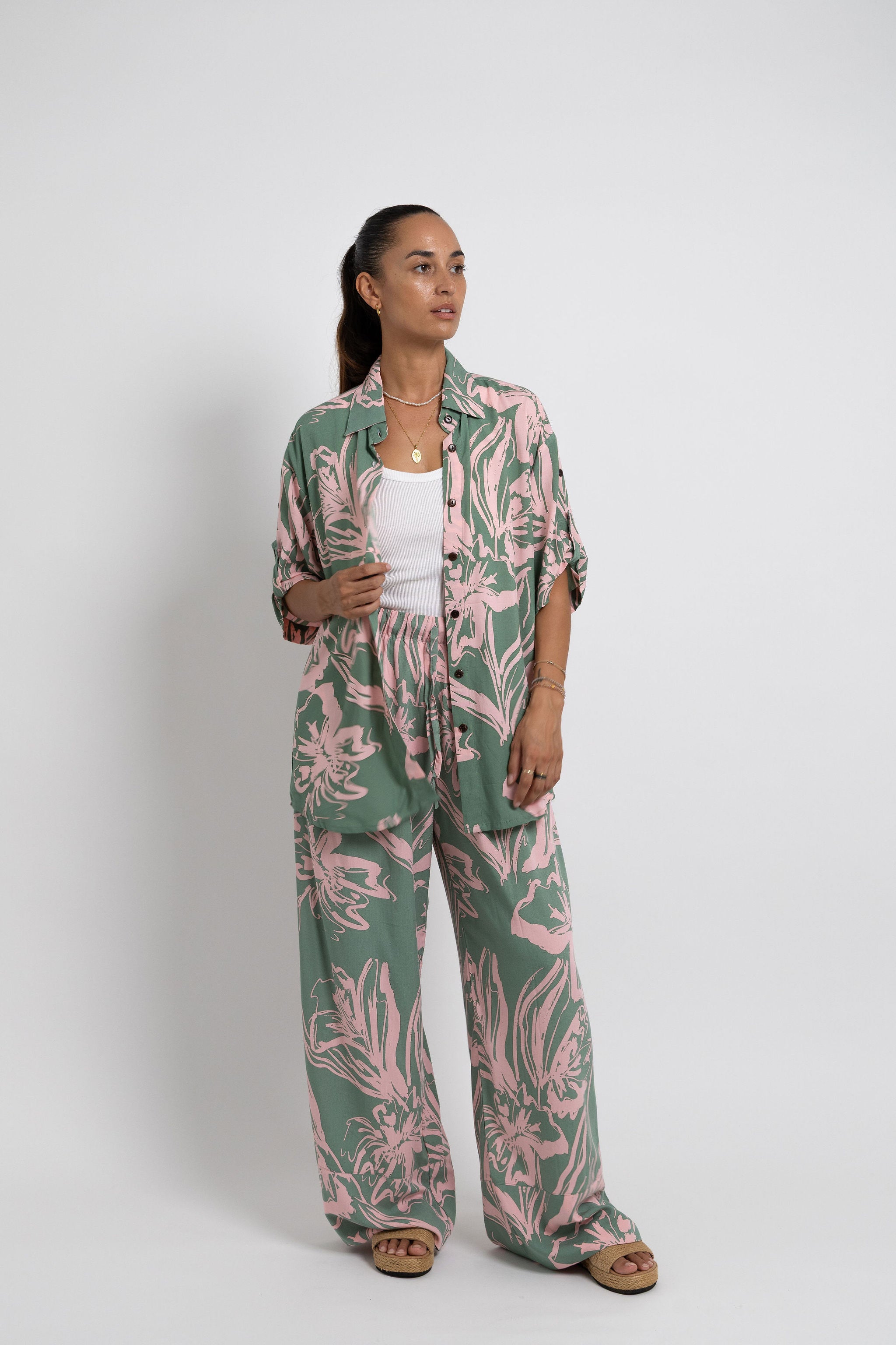 Pink Khaki Tiare Dreams Scarlett Shirt