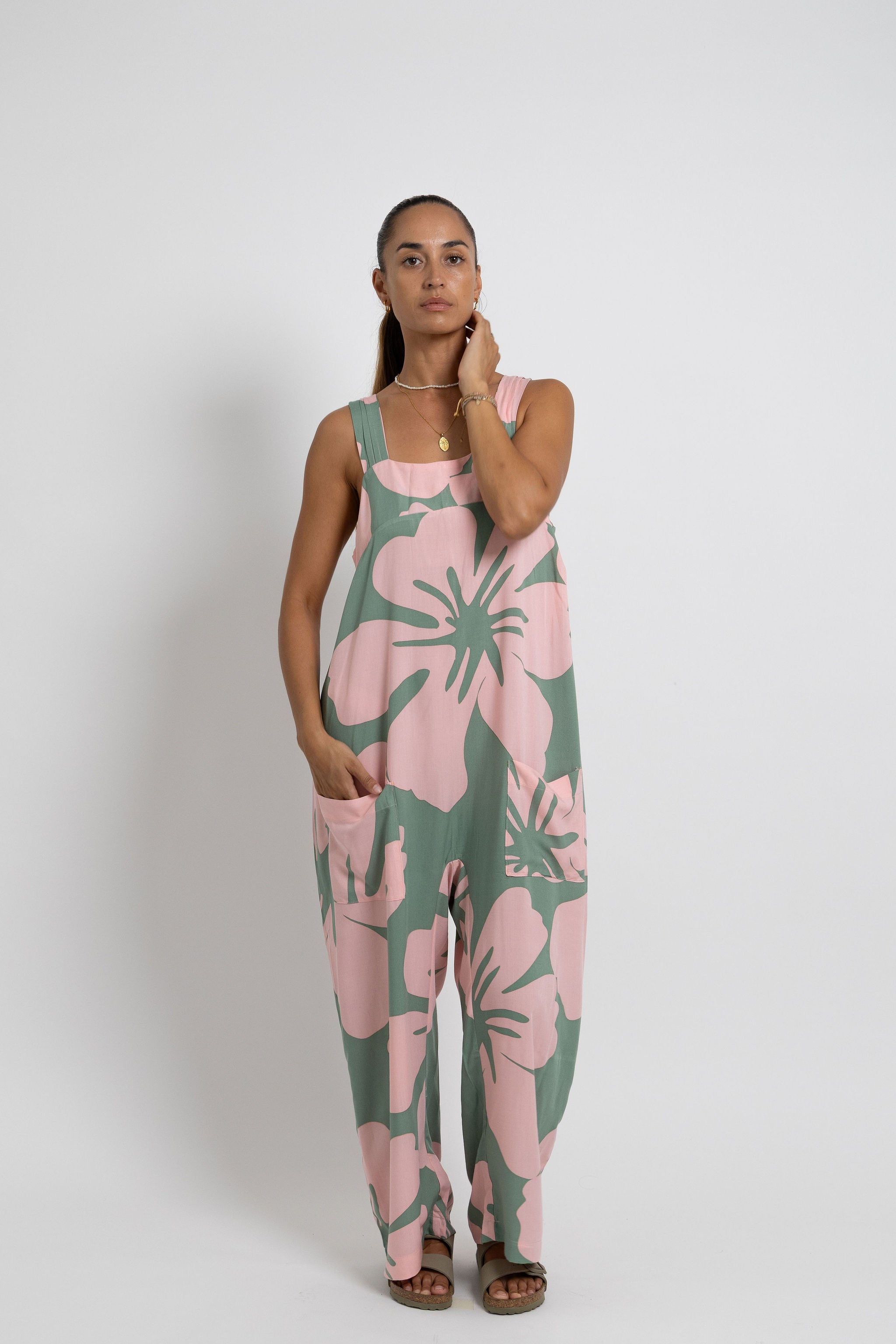 Pink and Green Big Te Kaute Minar Jumpsuit