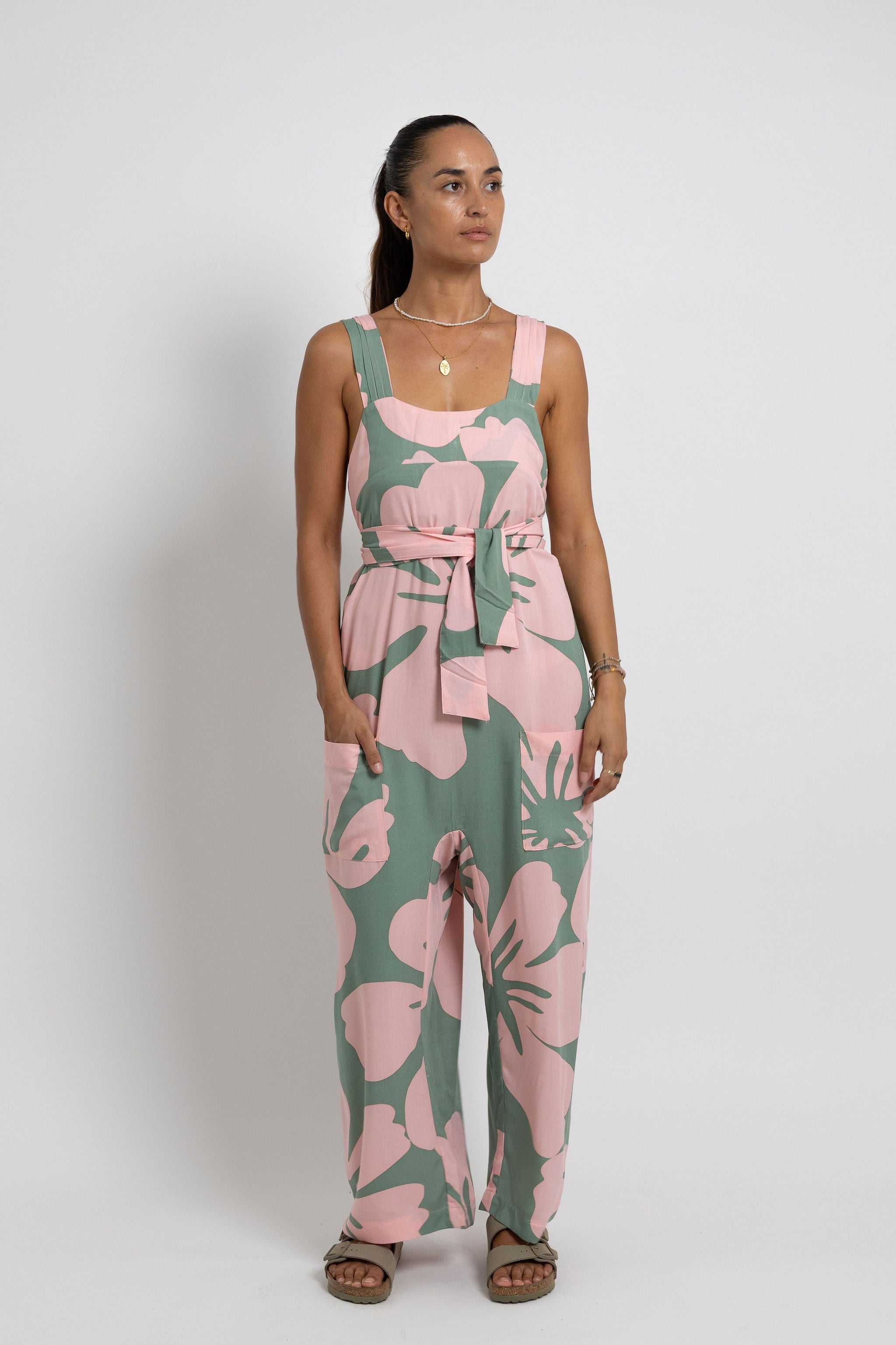Pink and Green Big Te Kaute Minar Jumpsuit