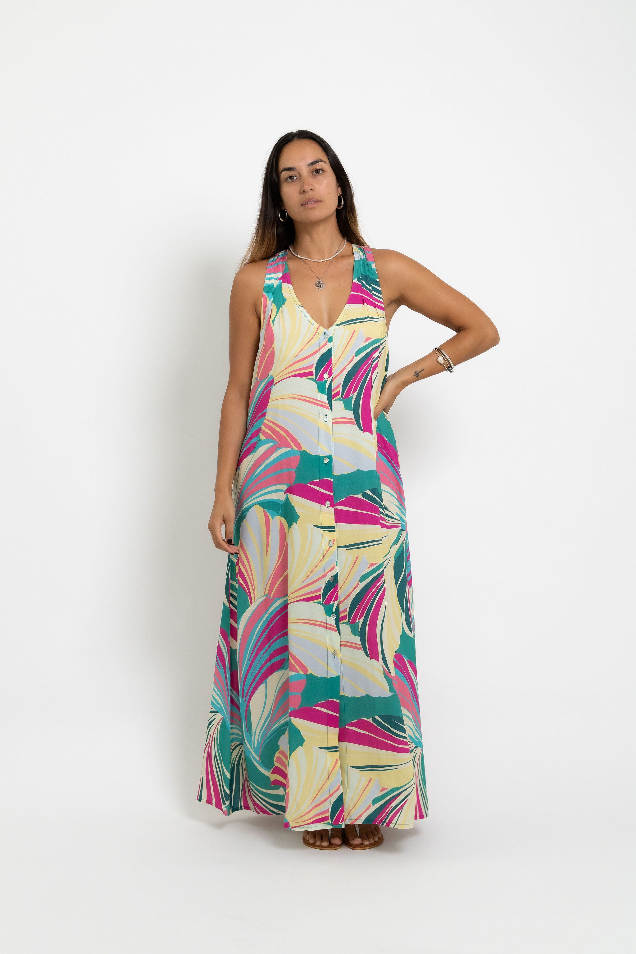 Summer Day Breeze Tara Button Front Maxi Dress