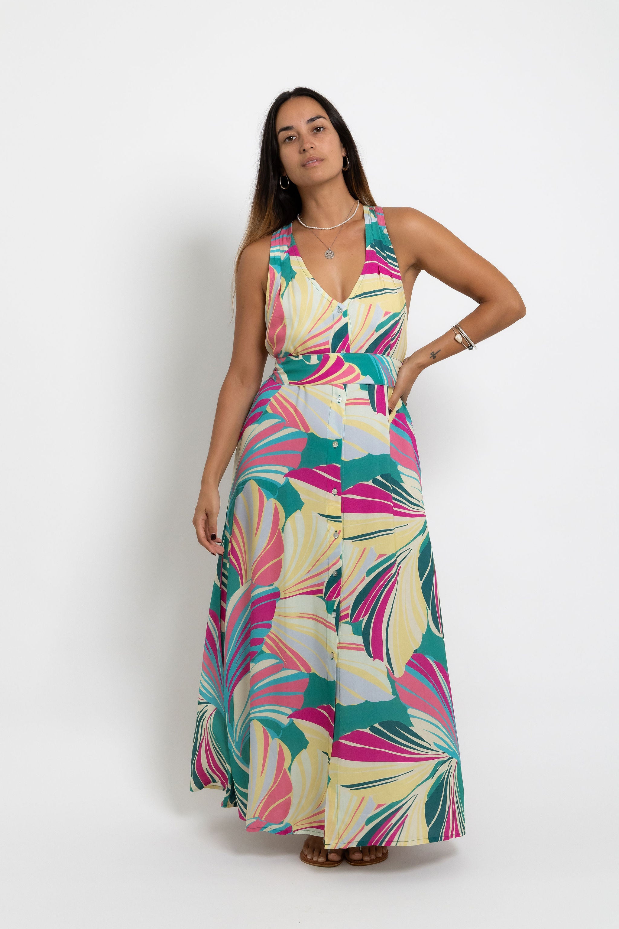 Summer Day Breeze Tara Button Front Maxi Dress