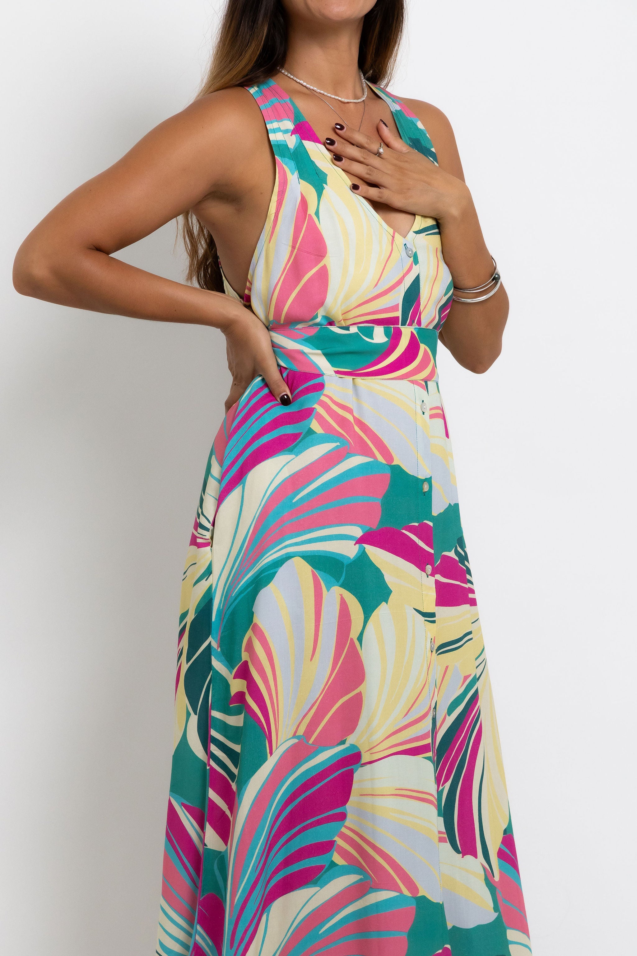 Summer Day Breeze Tara Button Front Maxi Dress