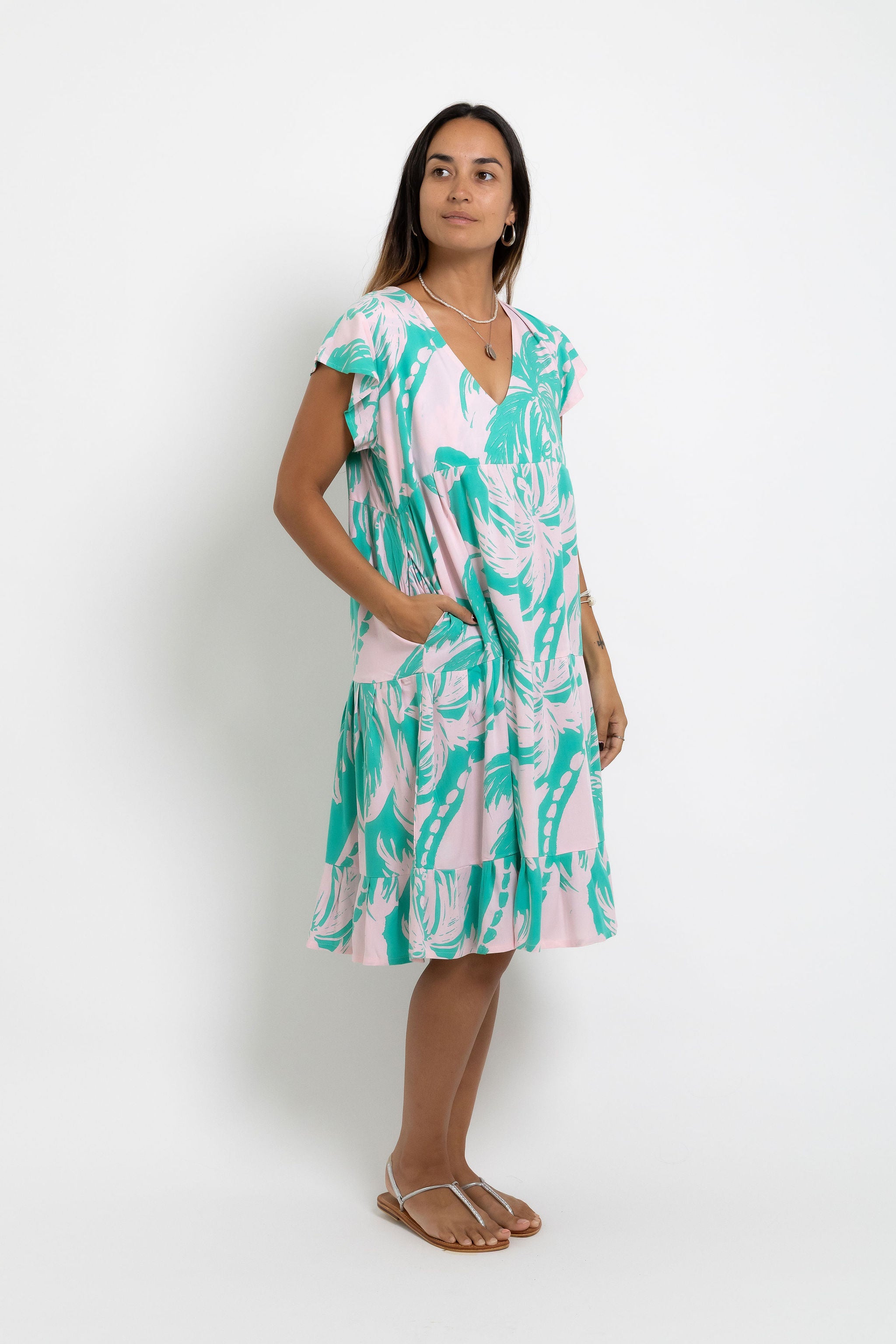 Pink Jade Coconut Swell Tia V Neck Dress