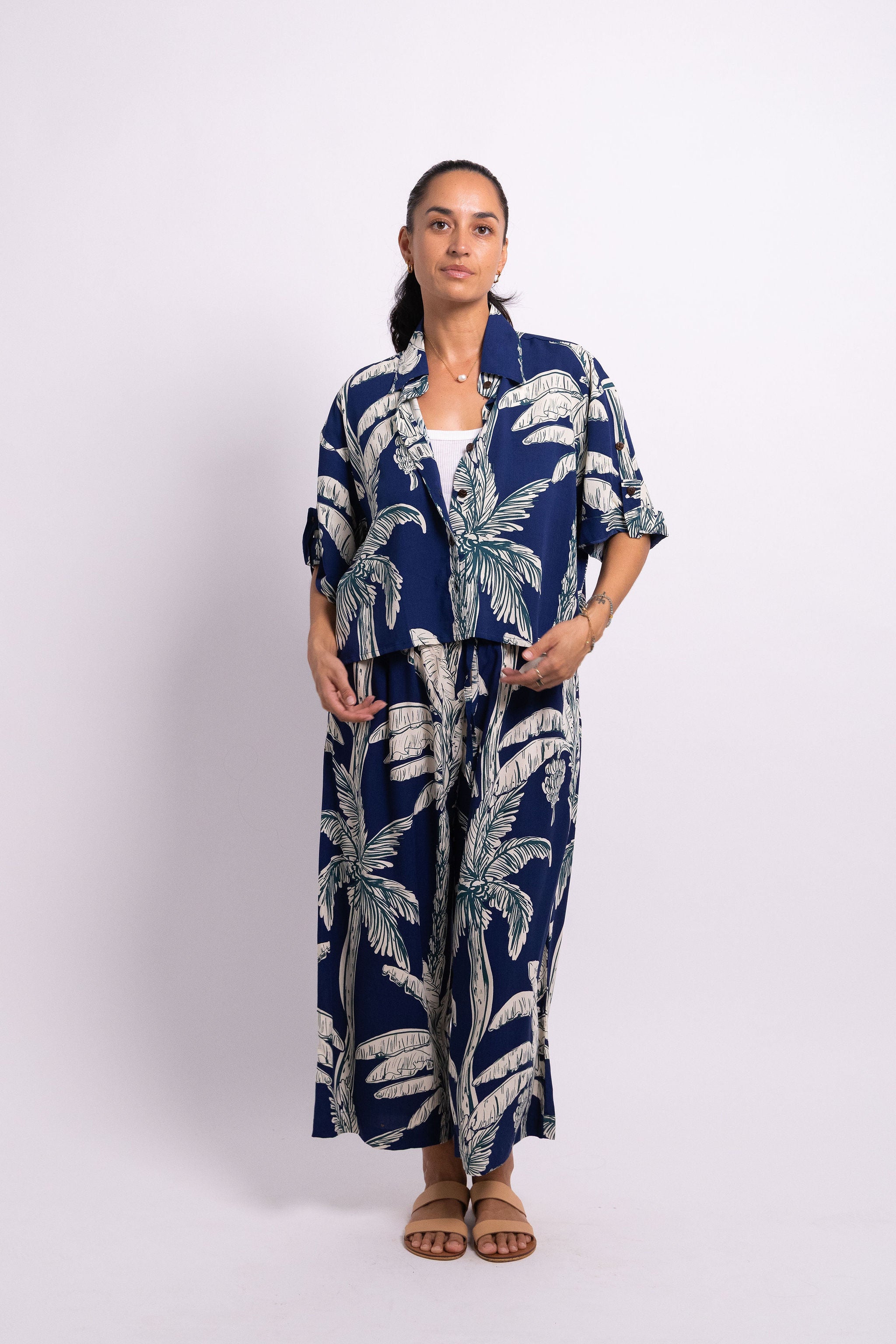Navy Coco Palm Cropped Scarlett Shirt