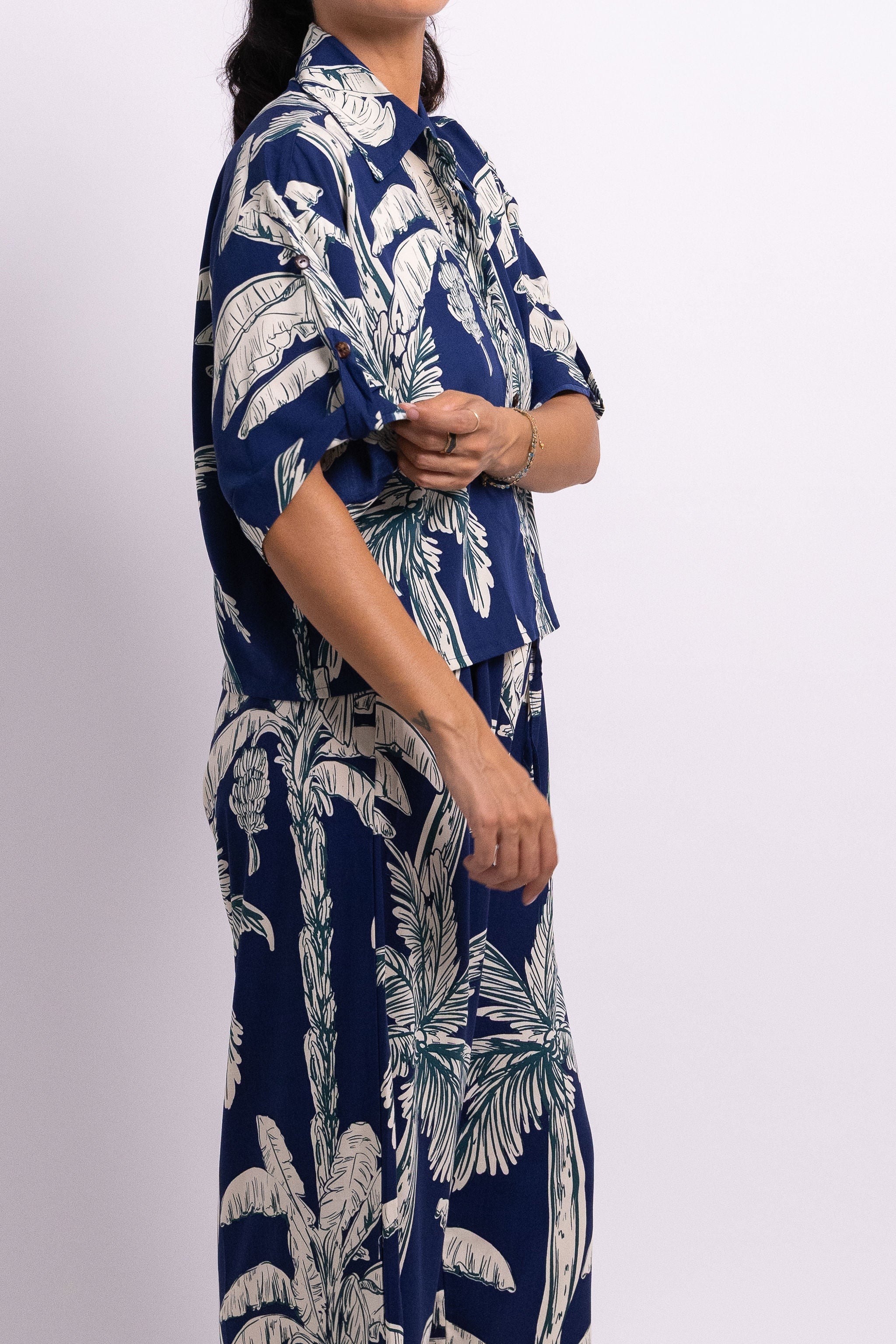 Navy Coco Palm Cropped Scarlett Shirt