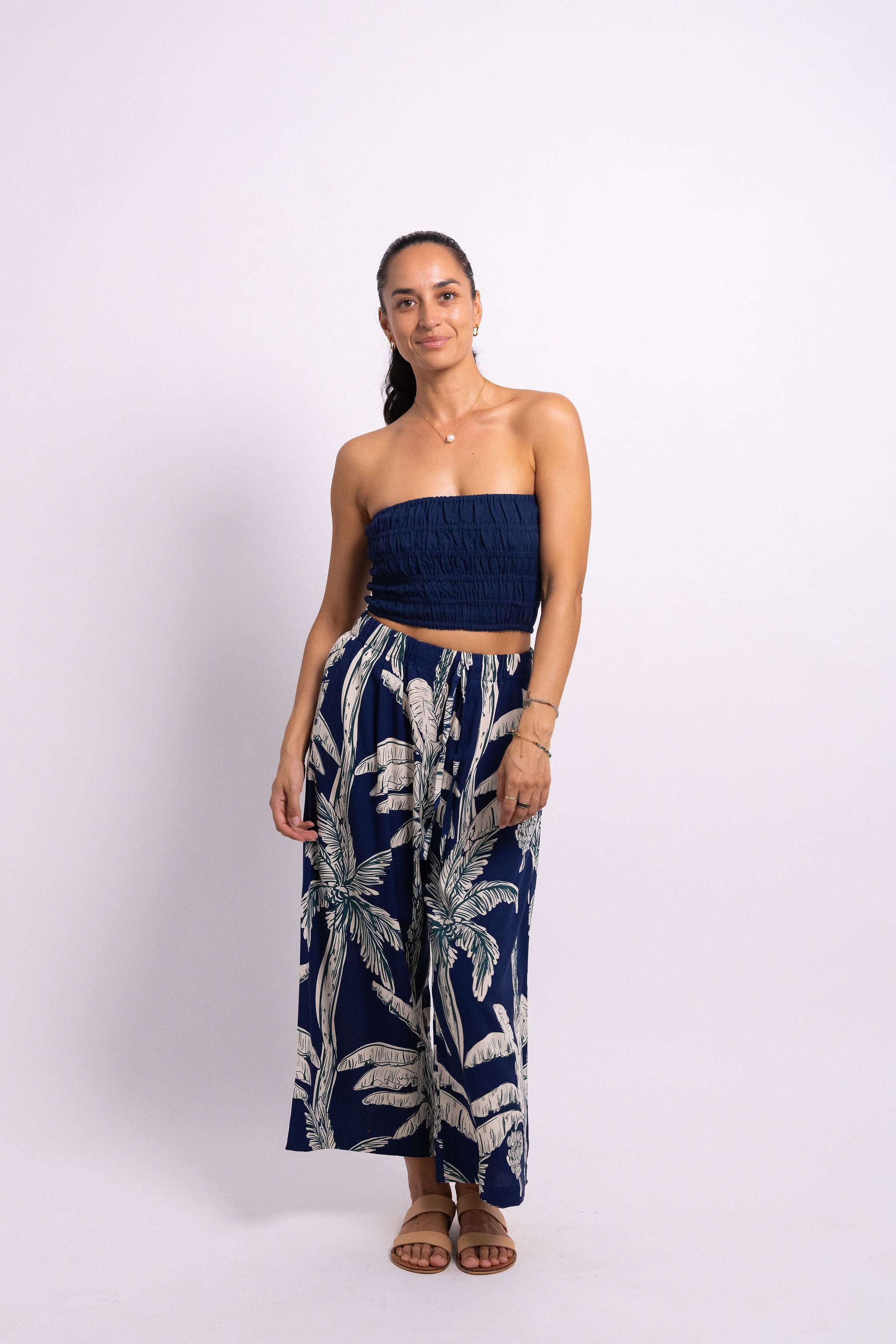 Navy Coco Palm Cropped Grace Pant